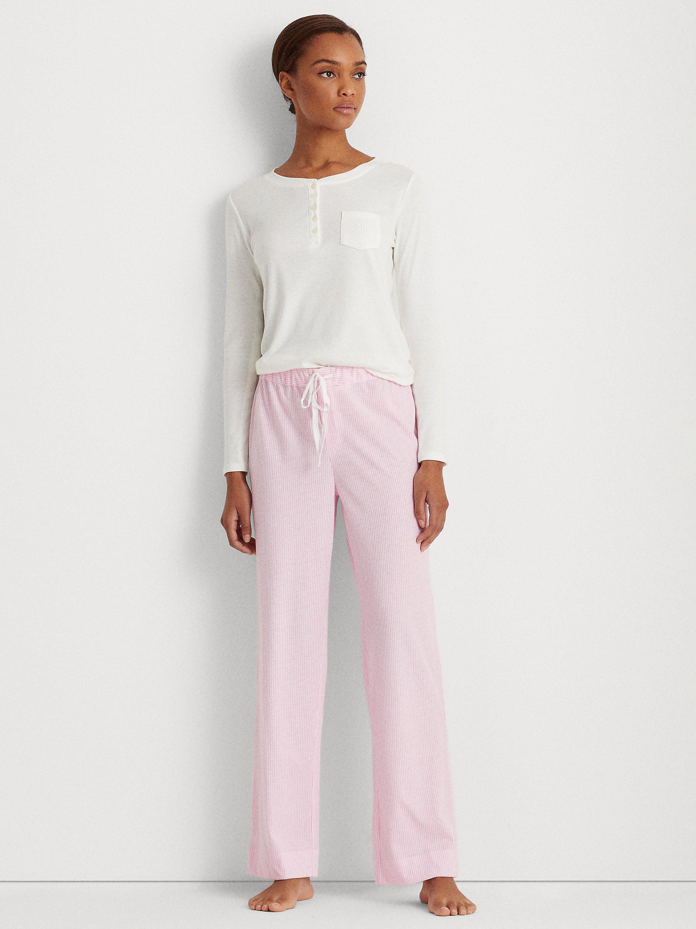 Product image 1 of 4, which shows Lauren Ralph Lauren Long Pyjama Striped Bottoms, Pink, S