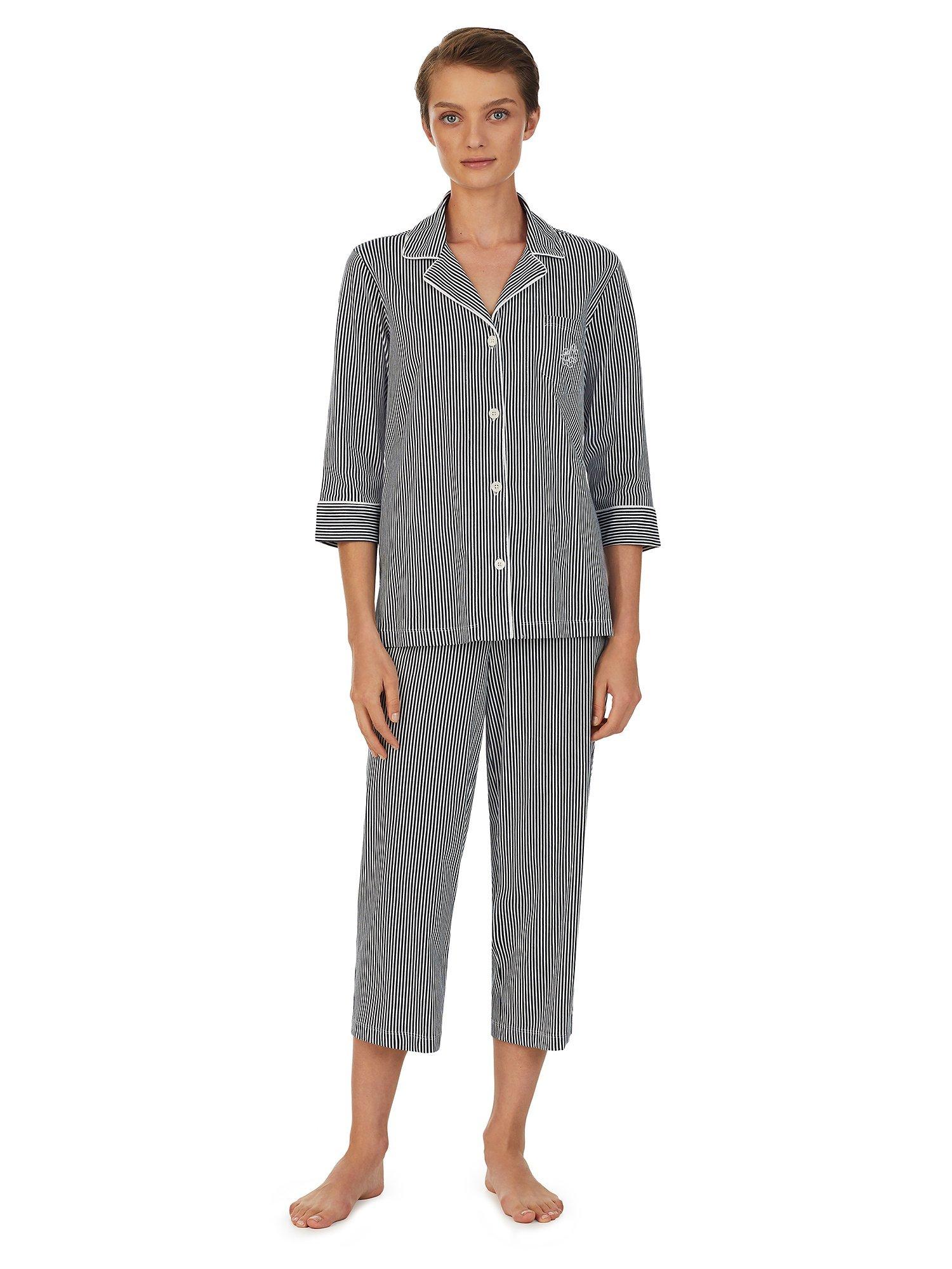 Lauren Ralph Lauren 3/4 Sleeve Capri Stripe Pyjamas, Navy, S