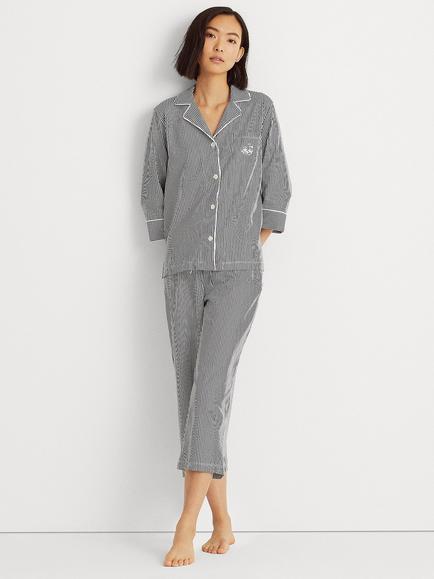 Lauren Ralph Lauren 3/4 Sleeve Capri Stripe Pyjamas, Navy/Multi