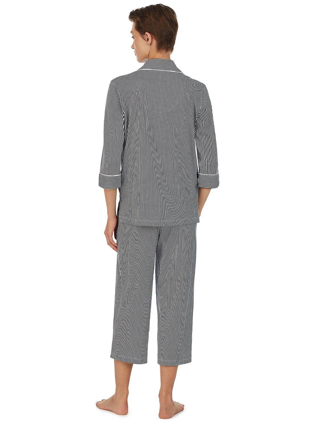 Lauren Ralph Lauren 3/4 Sleeve Capri Stripe Pyjamas, Navy, S