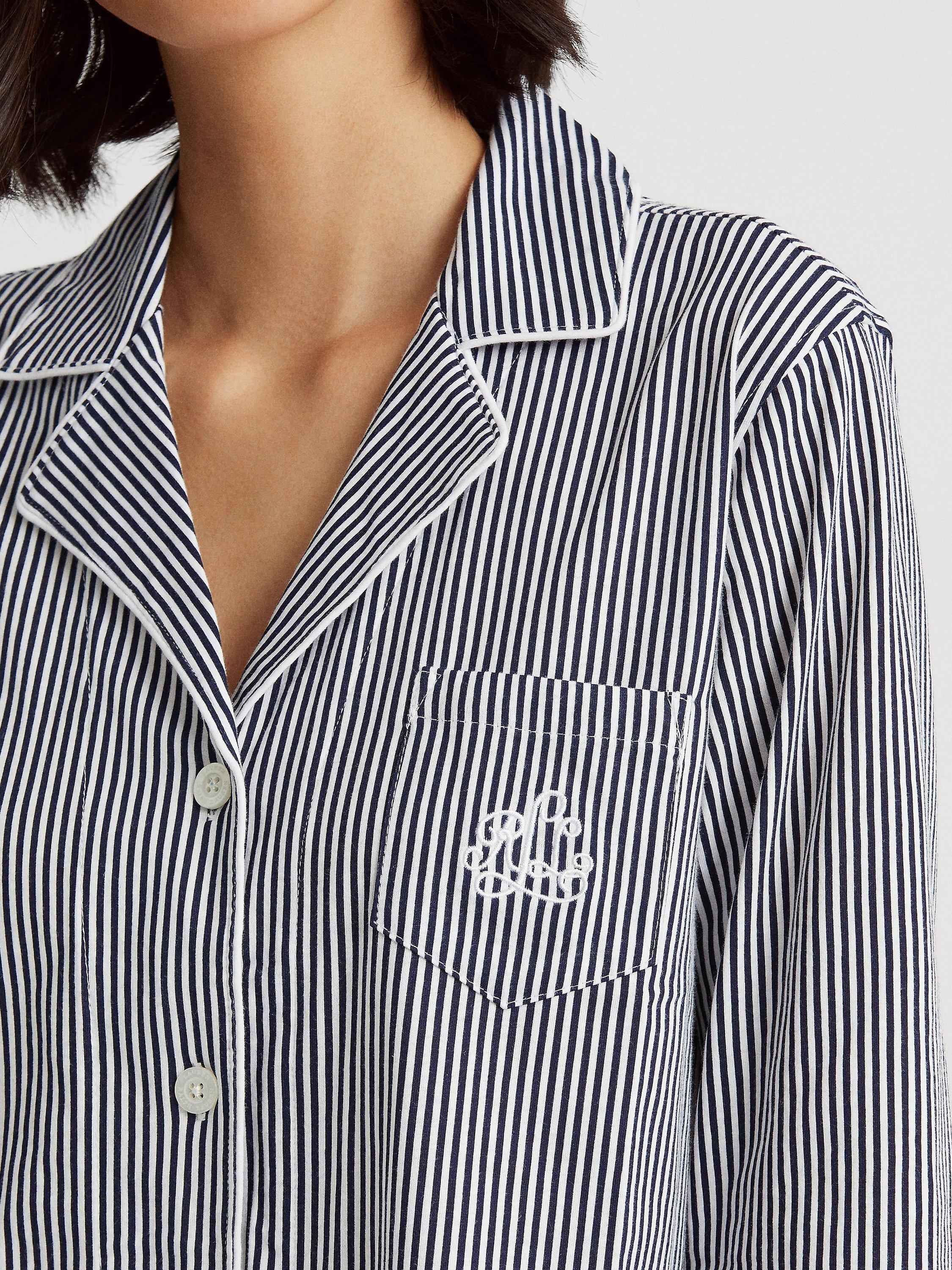 Lauren Ralph Lauren 3/4 Sleeve Capri Stripe Pyjamas, Navy, S