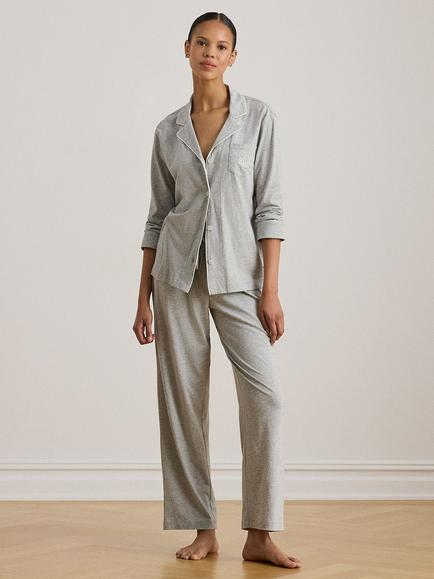 Lauren Ralph Lauren Notch Collar Long Sleeve Pyjamas, Grey