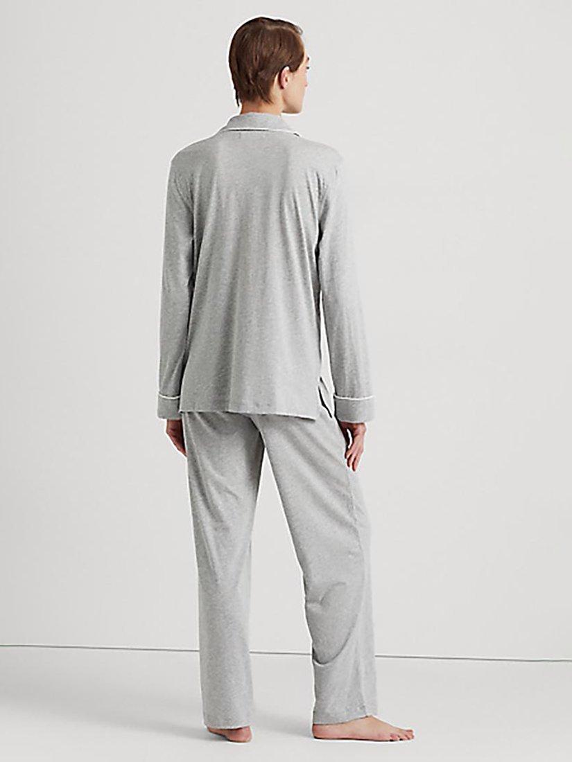 Product image 3 of 4, which shows Lauren Ralph Lauren Notch Collar Long Sleeve Pyjamas, Grey, XS