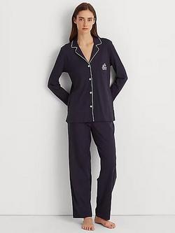 Lauren Ralph Lauren Notch Collar Long Sleeve Pyjamas, Navy