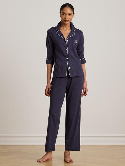 Lauren Ralph Lauren Notch Collar Long Sleeve Pyjamas, Navy