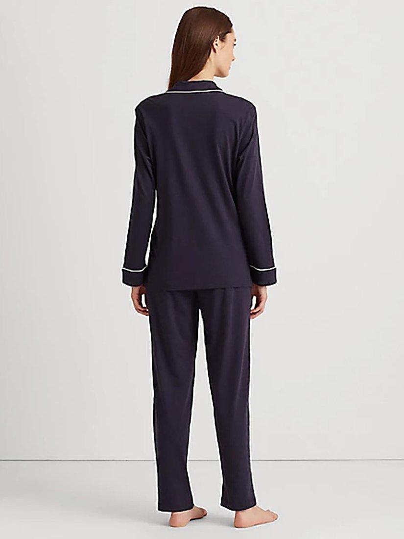 Product image 3 of 4, which shows Lauren Ralph Lauren Notch Collar Long Sleeve Pyjamas, Navy, S