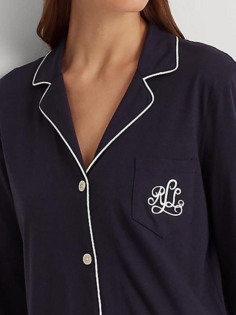 Product image 4 of 4, which shows Lauren Ralph Lauren Notch Collar Long Sleeve Pyjamas, Navy, S