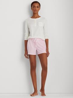 Lauren Ralph Lauren Core Stripe Cotton Pyjama Boxer Shorts - view 2, Pink