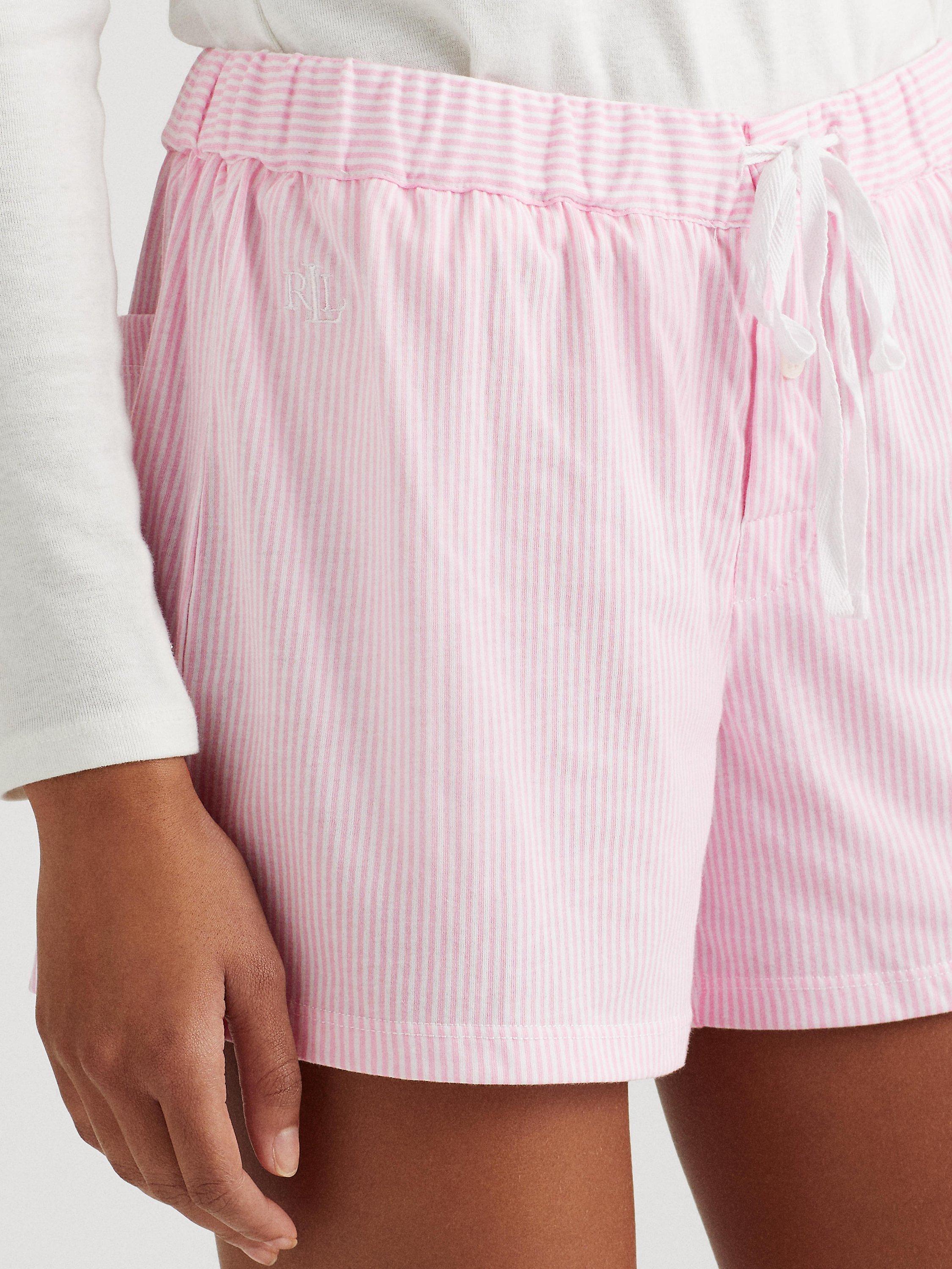 Product image 4 of 4, which shows Lauren Ralph Lauren Core Stripe Cotton Pyjama Boxer Shorts, Pink, XS