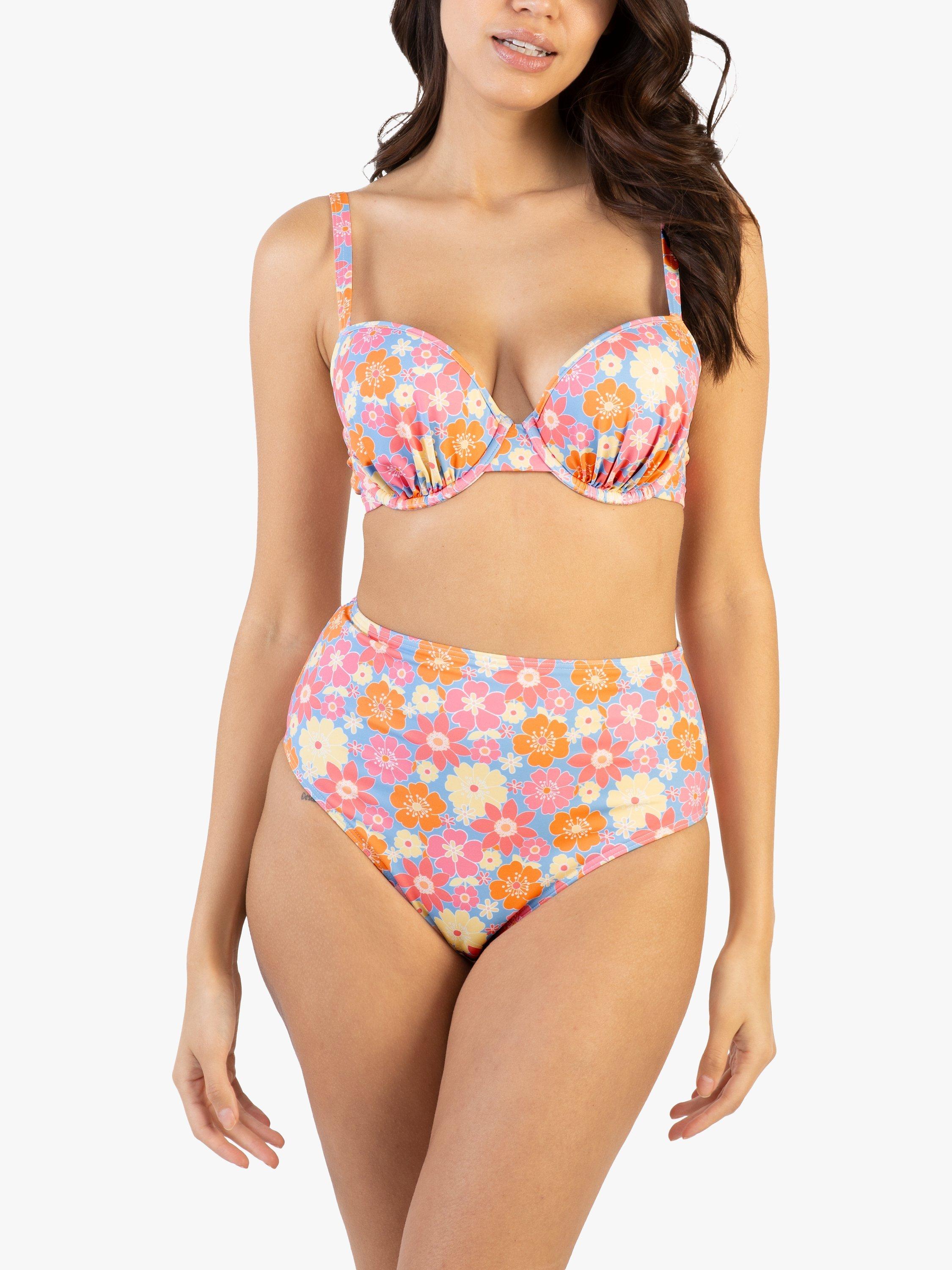 Wolf & Whistle Floral Print Plunge Fuller Bust Bikini Top, Multi