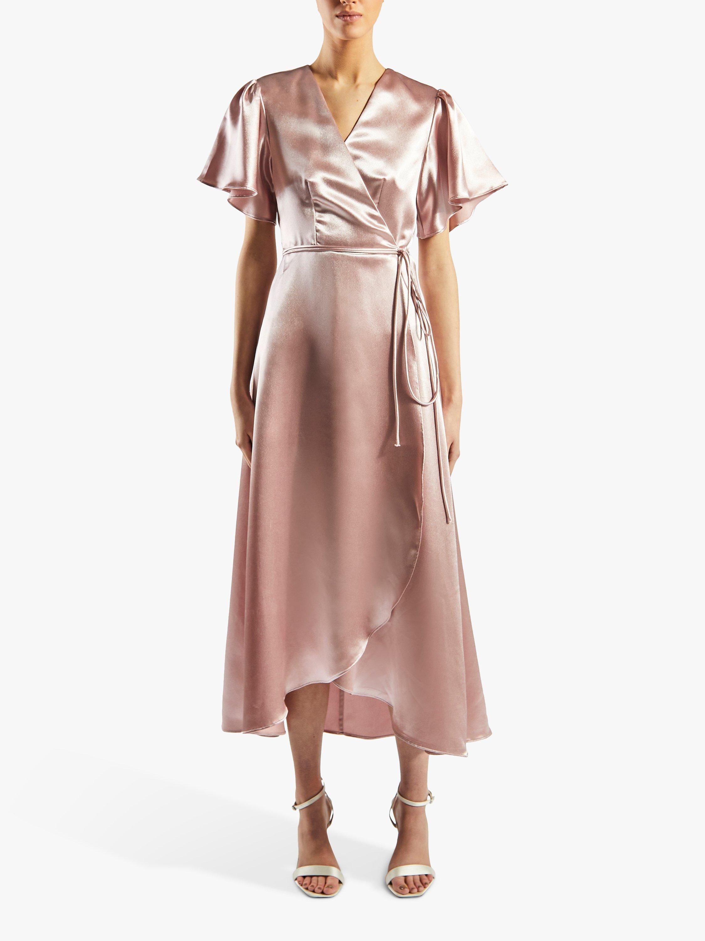 True Decadence Satin Wrap Midi Dress, Champagne