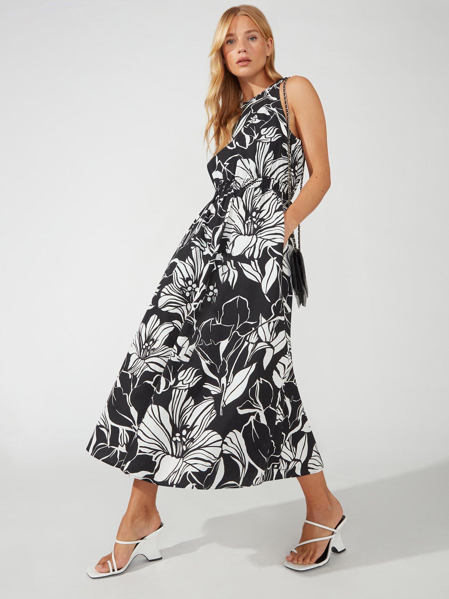 Ro&Zo Petite Floral Midi Dress, Black/White