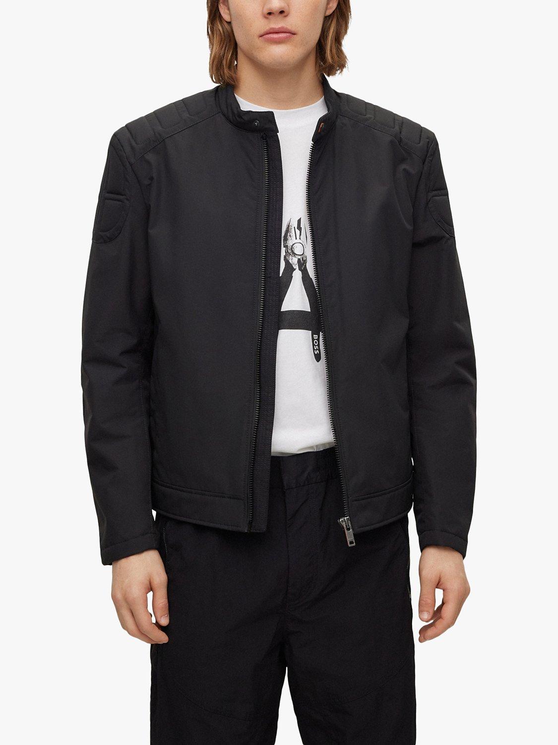 BOSS Ocasey Padded Shoulder Zipped Biker Jacket, Black