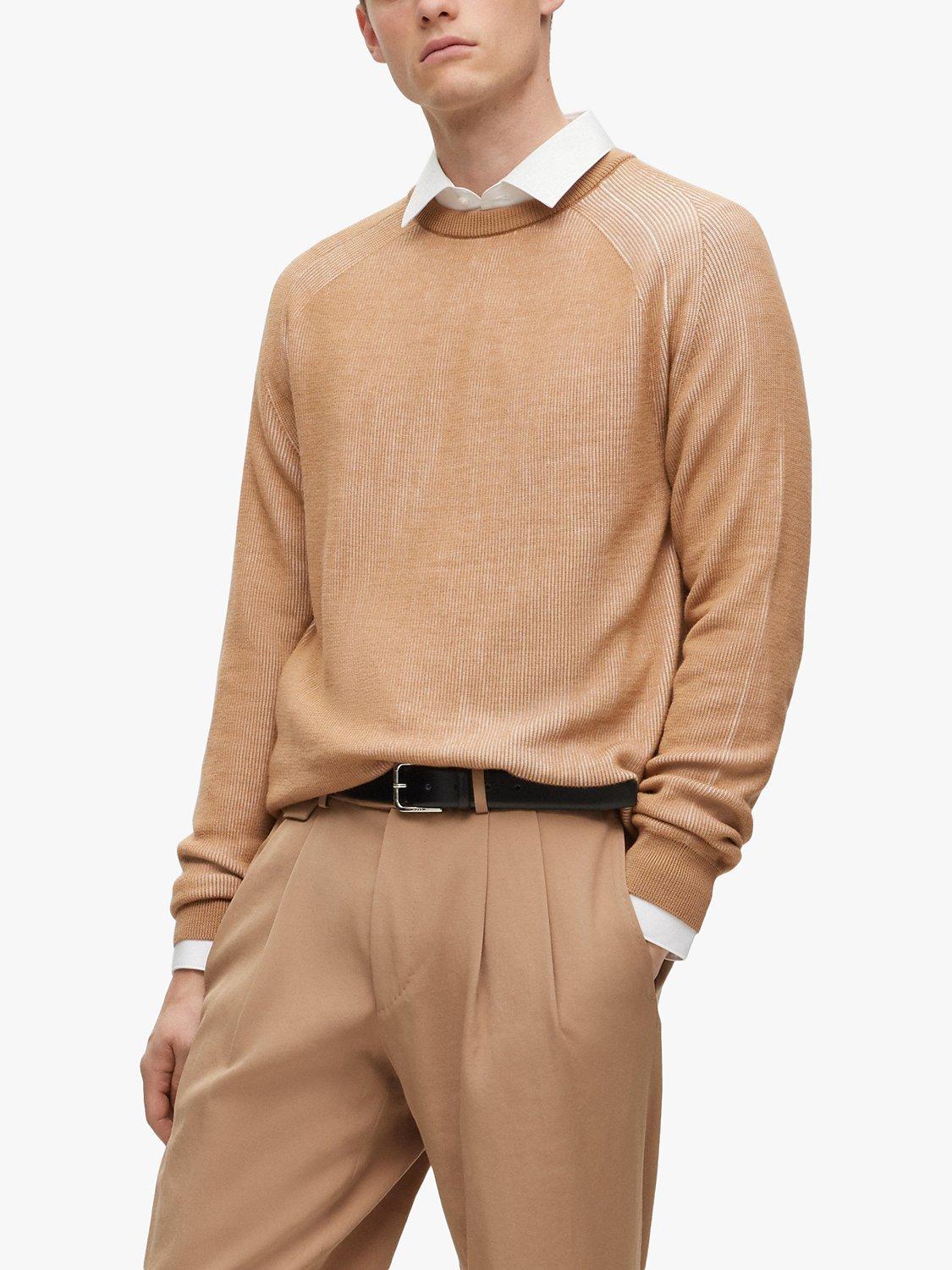 BOSS Ossio Cotton/Wool Blend Jumper, Medium Beige