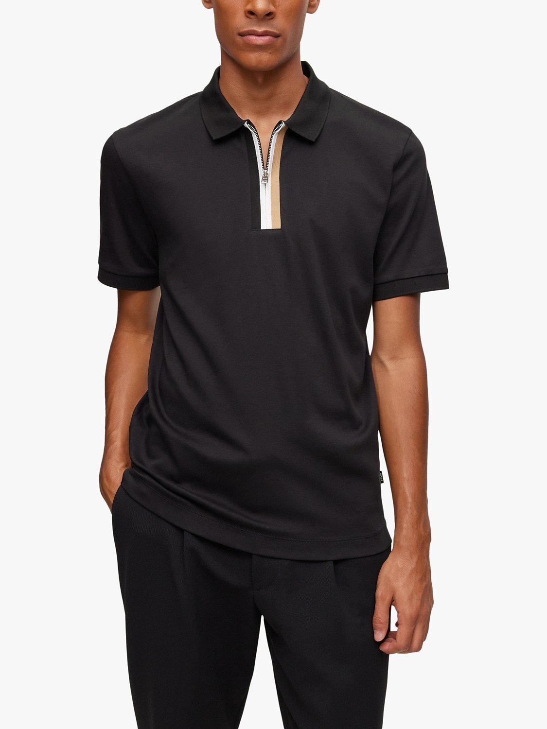 BOSS Paras Short Sleeve Zipper Polo Shirt, Black