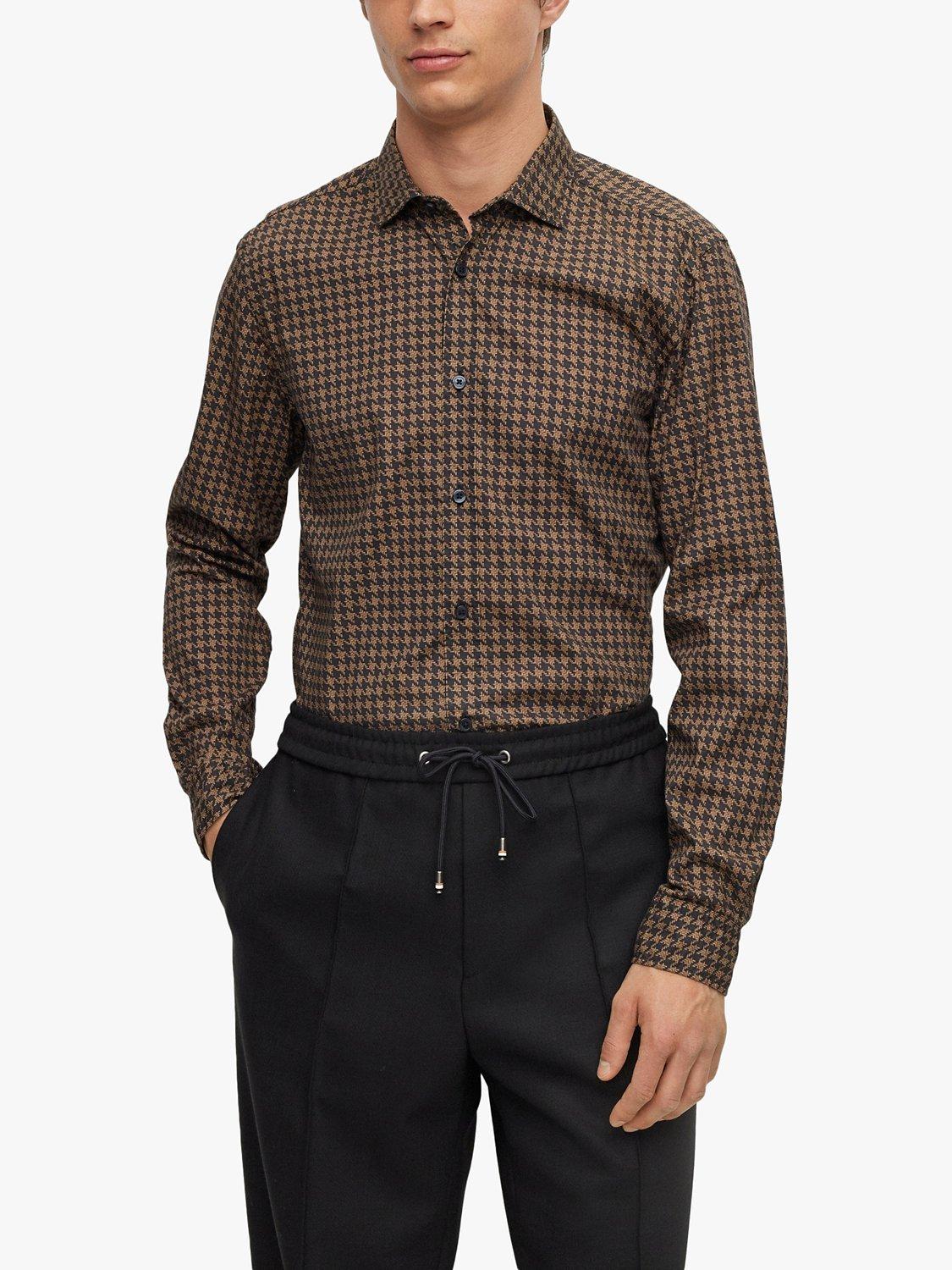 BOSS Roan Geometric Print Shirt, Brown