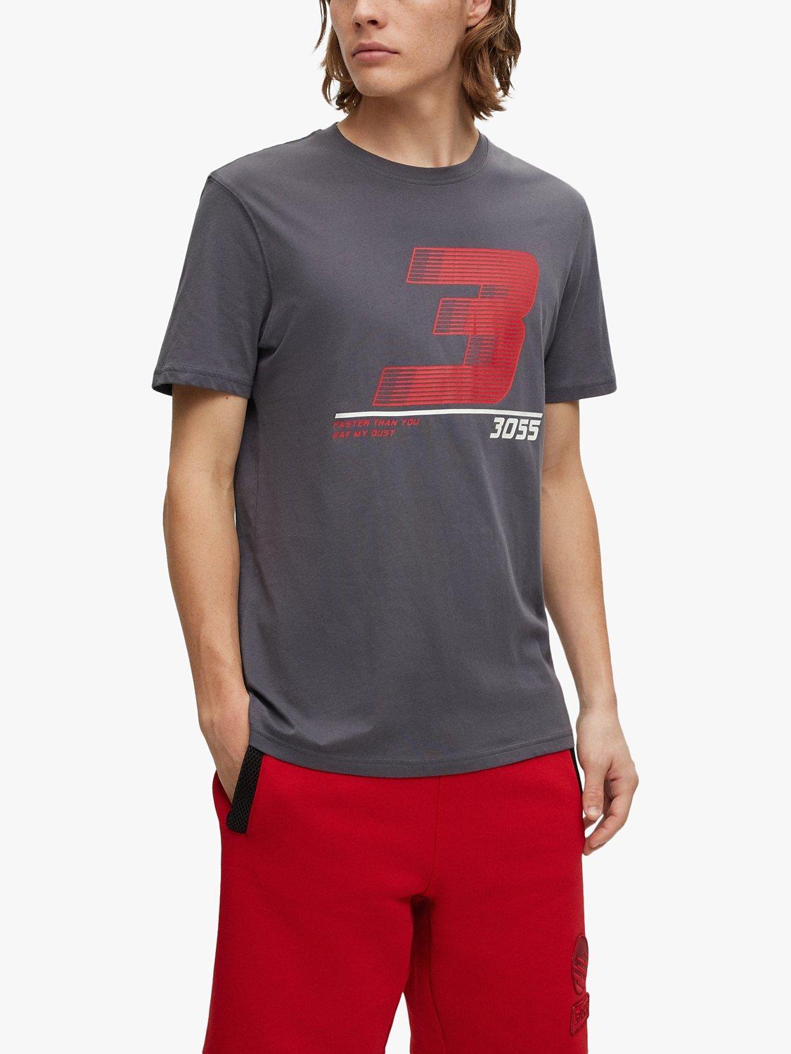 HUGO BOSS Racing Inspired Print Cotton T-Shirt, Dark Grey