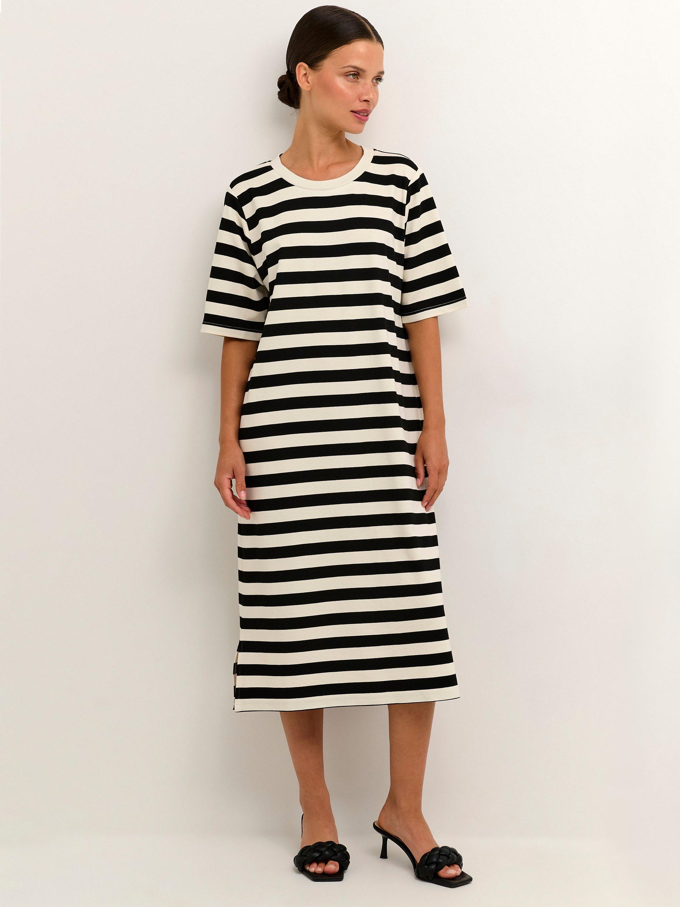 KAFFE Isabella Jersey T-Shirt Dress, Antique White/Black