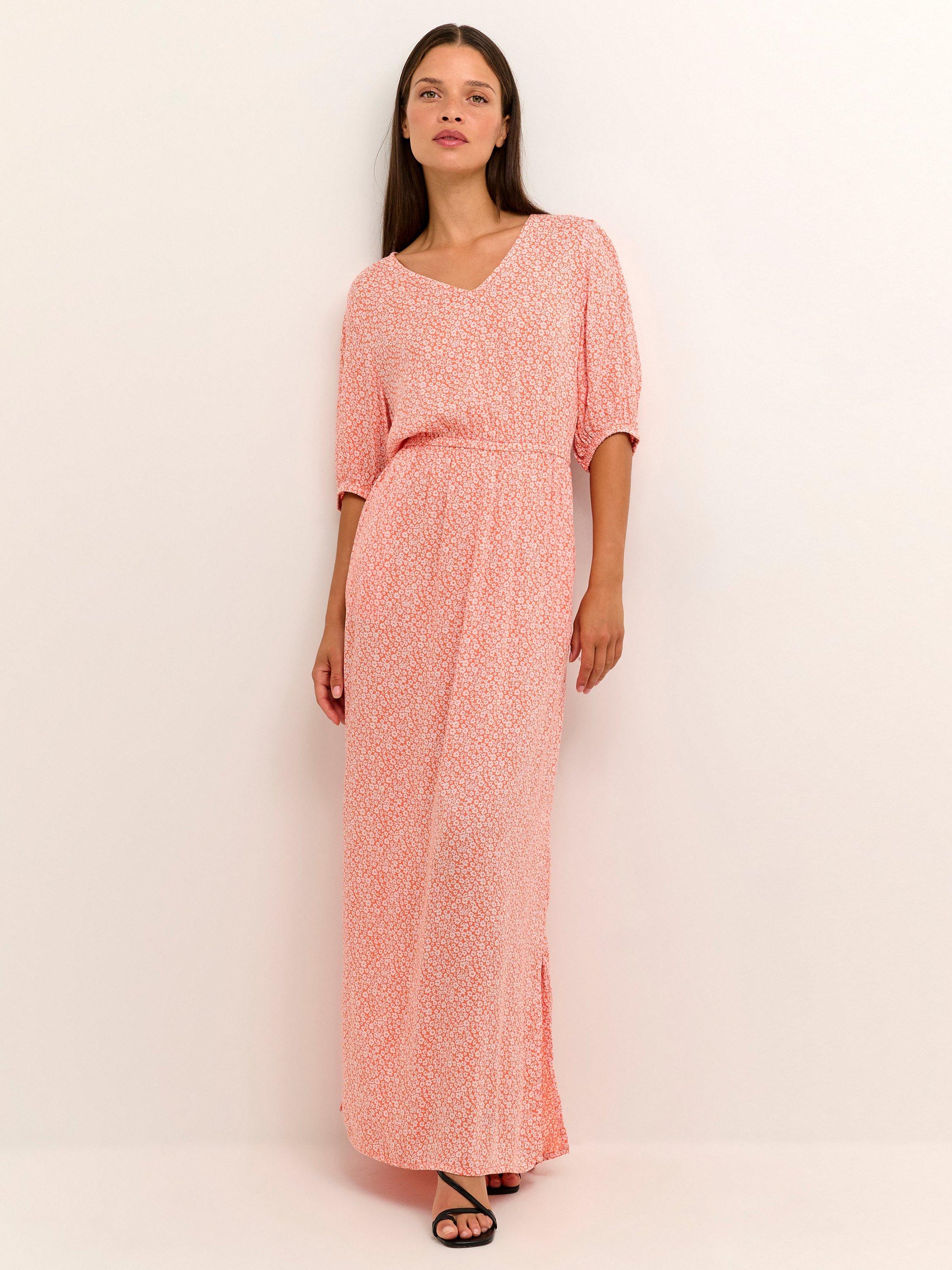 KAFFE Isolde Amber Maxi Dress, Vermillion/Antique