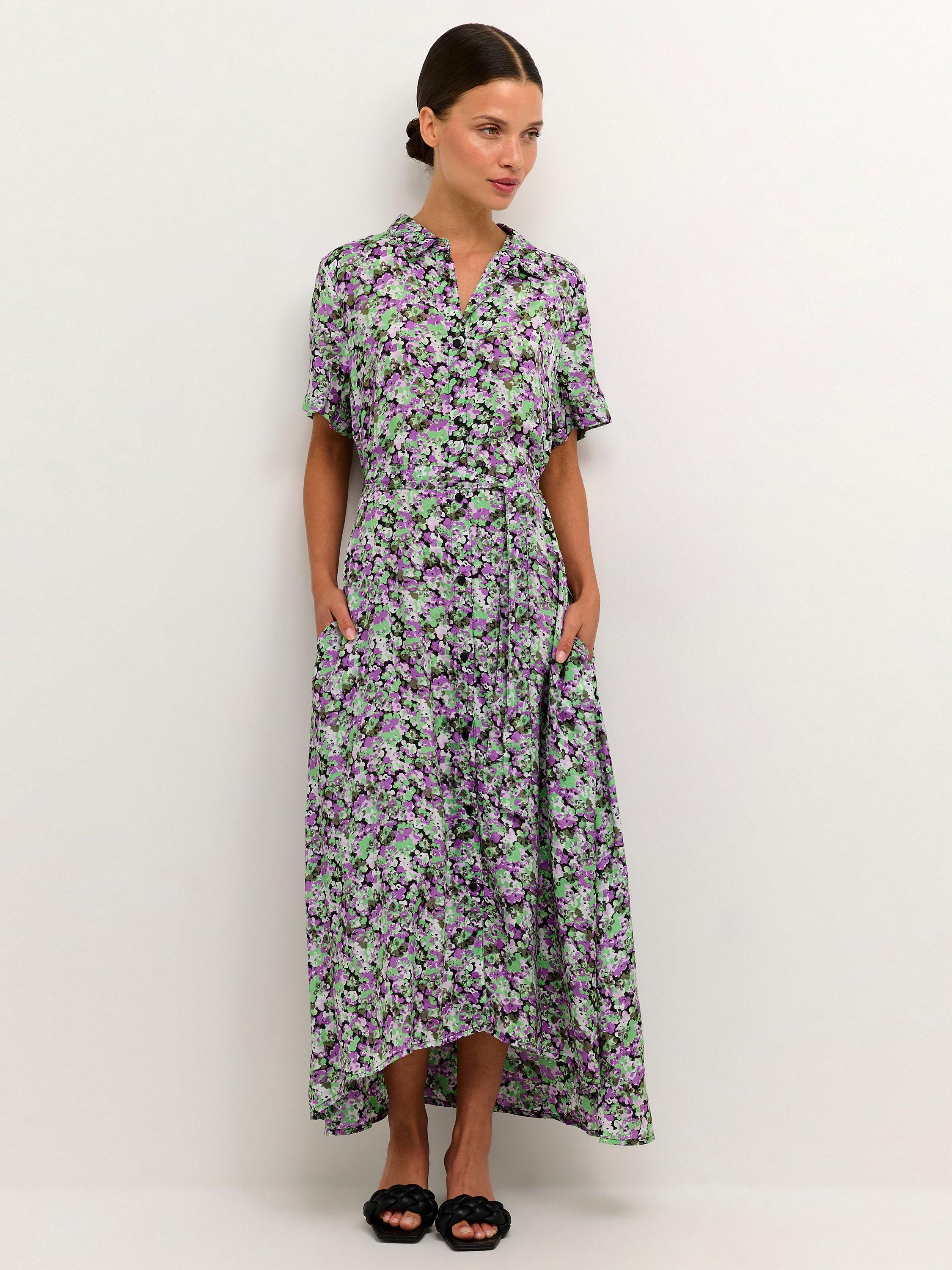 KAFFE Loraina Short Sleeve Shirt Dress, Green/Multi
