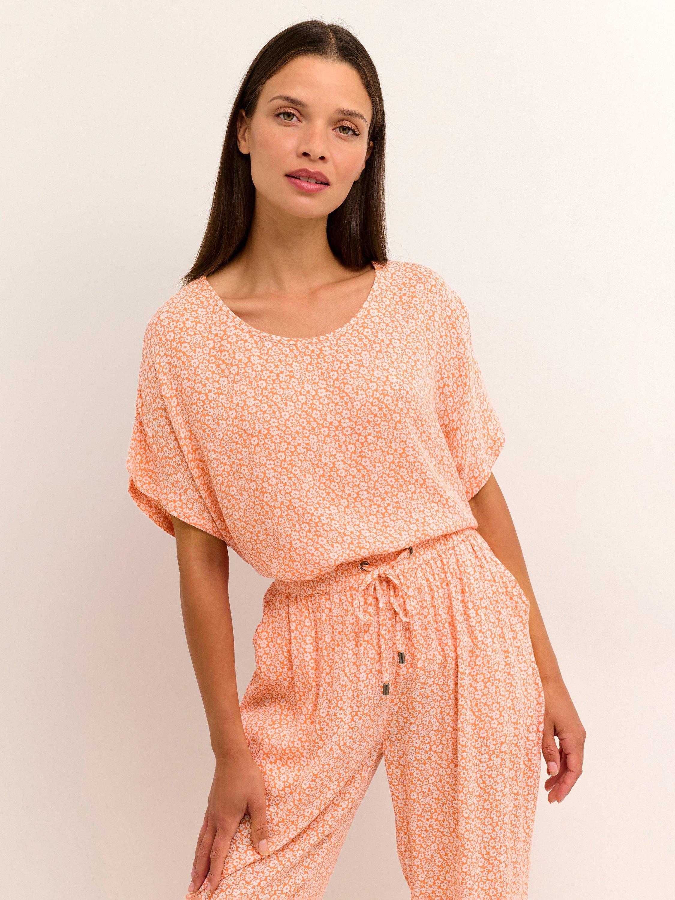 KAFFE Isolde Amber Floral Short Sleeve Blouse, Vermillion