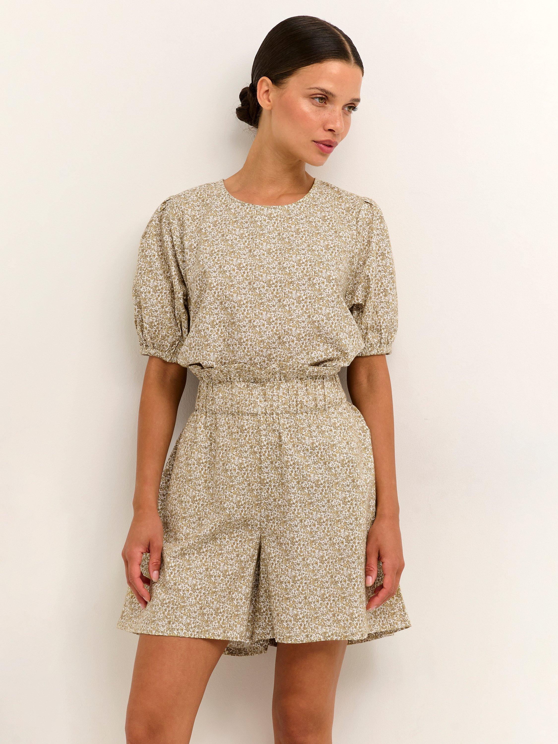 KAFFE Miam Short Sleeve Blouse, Yellow Print