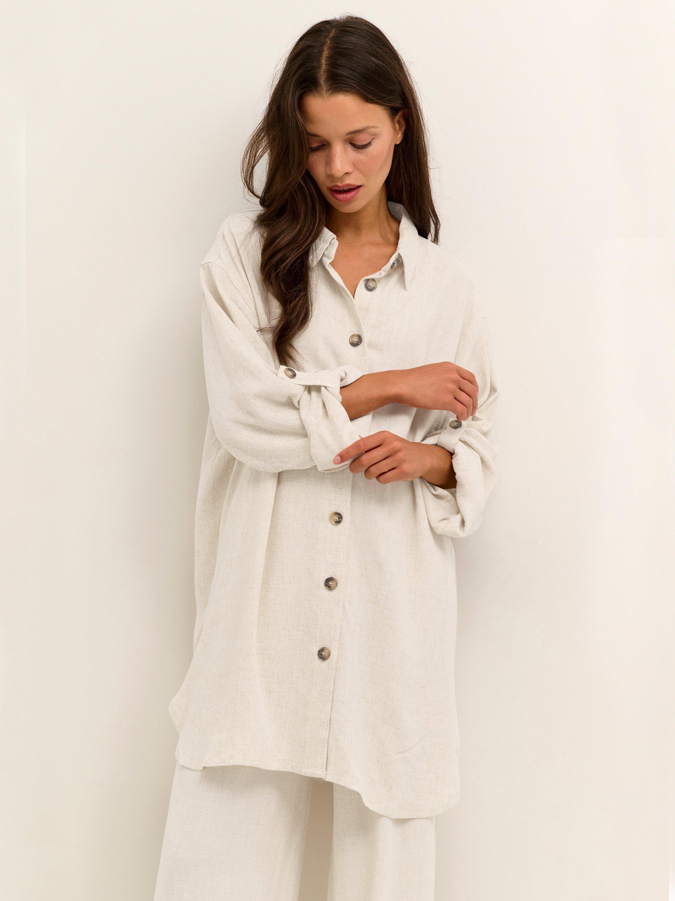 KAFFE Liny Longline Shirt, Light Sand