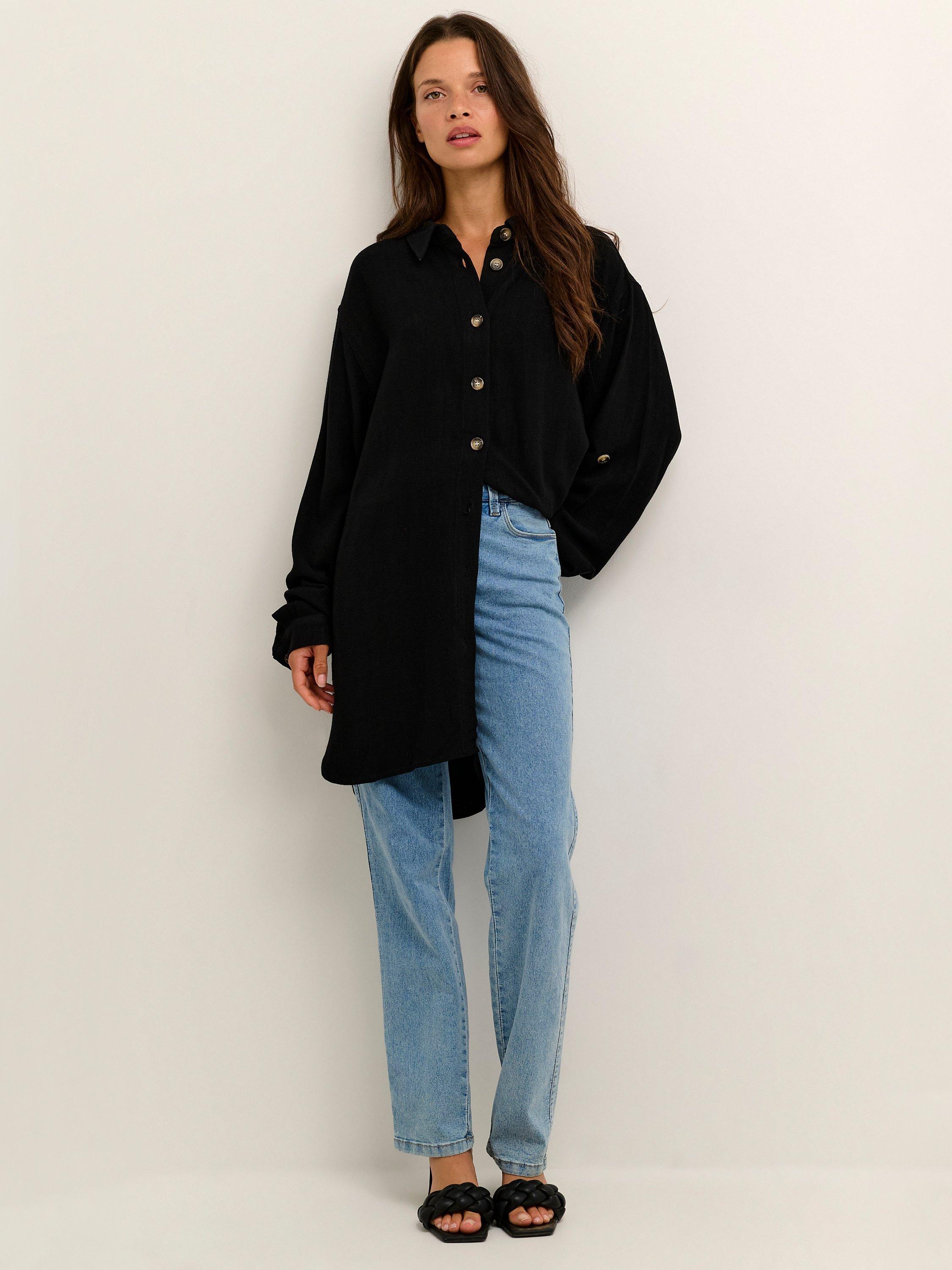 KAFFE Liny Longline Shirt, Black Deep