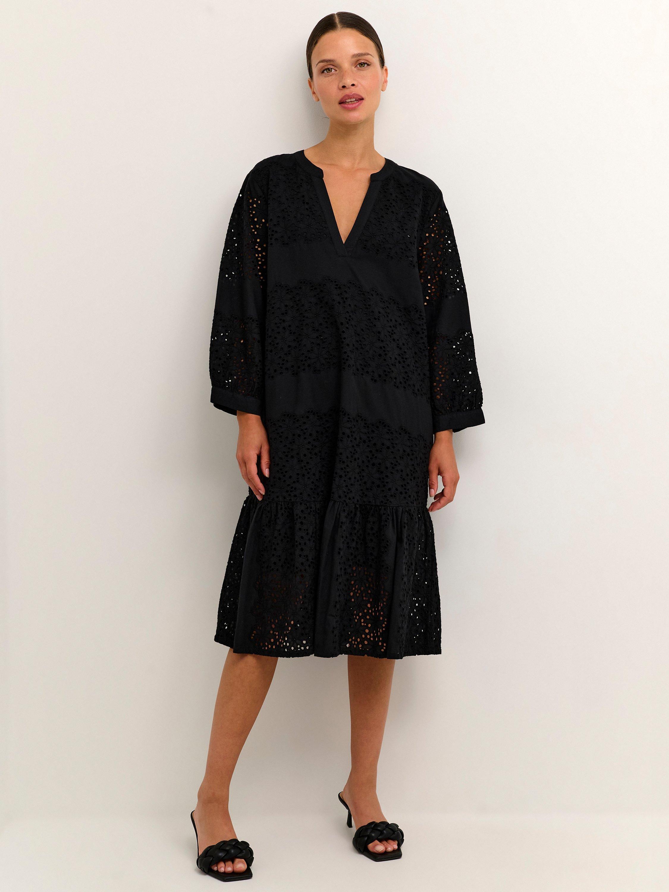 KAFFE Siruia Broderie Anglaise Dress, Black Deep