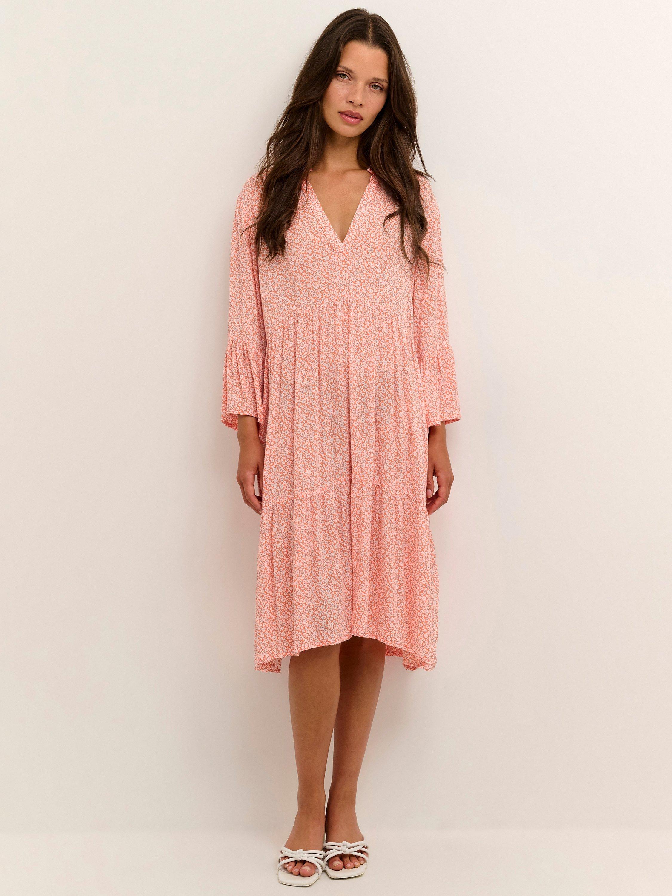 KAFFE Isolde V-Neck Midi Dress, Vermillion