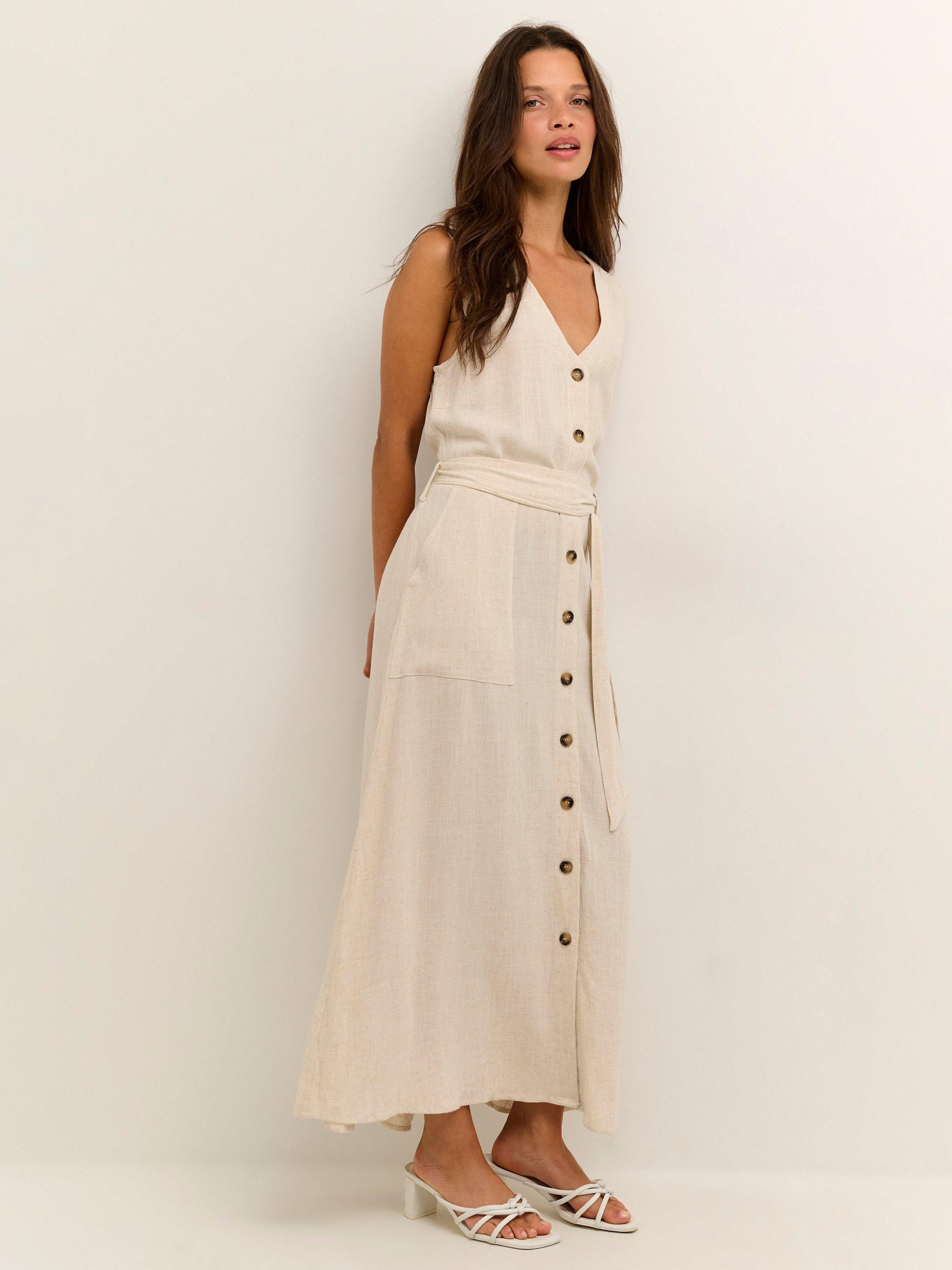 KAFFE Liny Linen Blend Belted Shirt Dress, Light Sand, 8