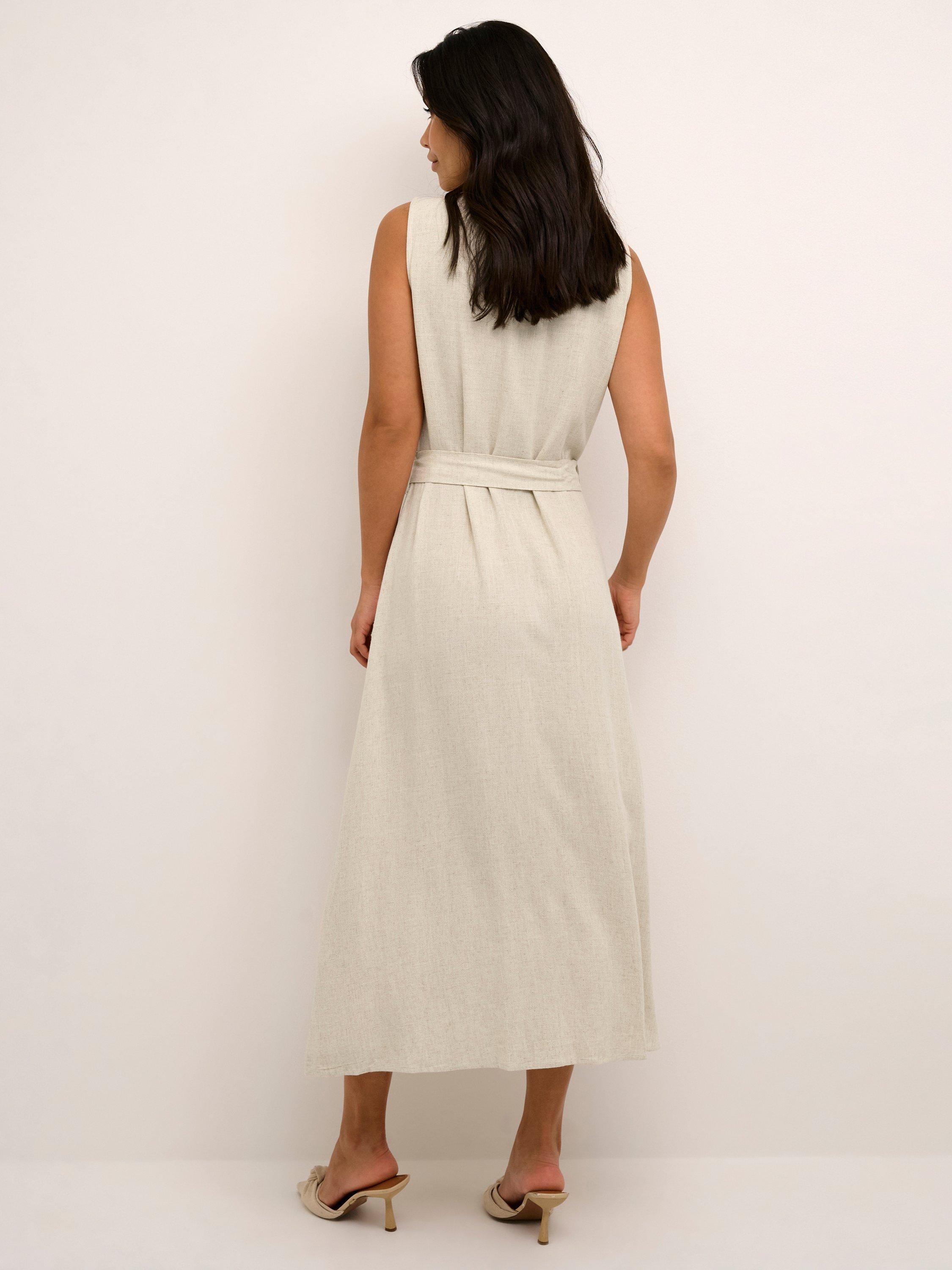KAFFE Liny Linen Blend Belted Shirt Dress, Light Sand, 8