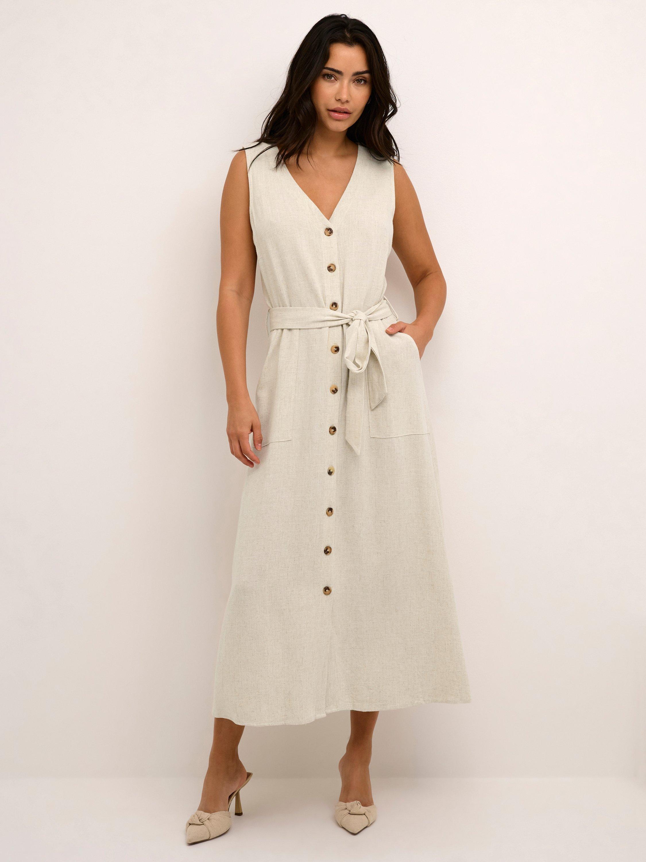 KAFFE Liny Linen Blend Belted Shirt Dress, Light Sand, 8