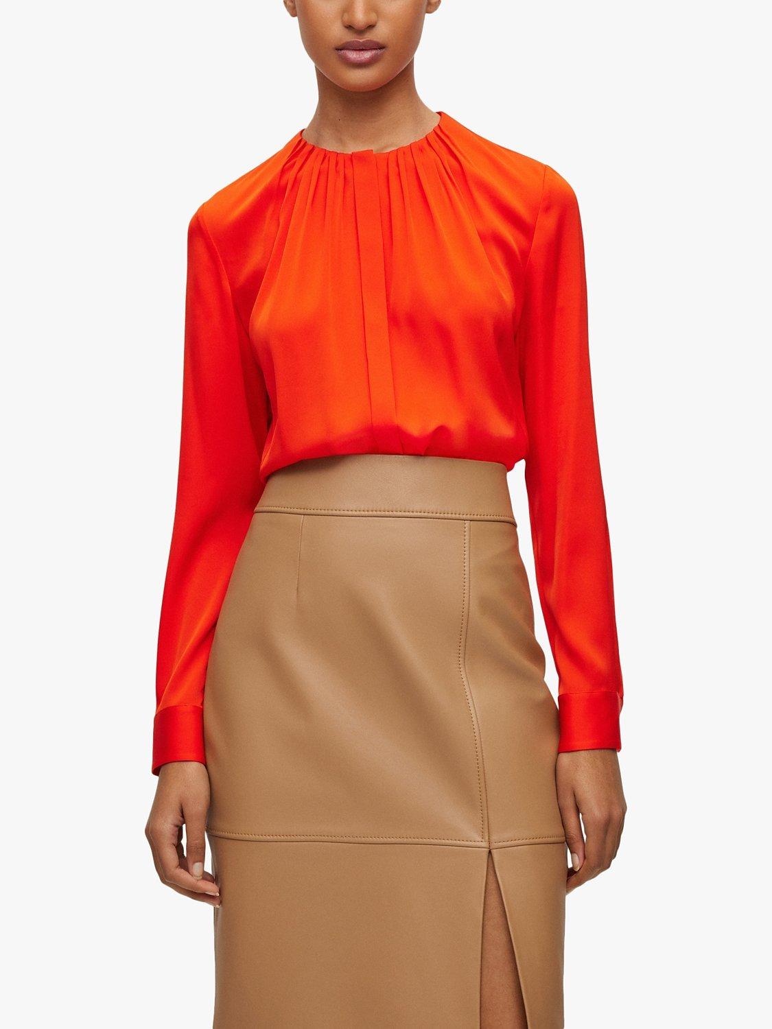 HUGO BOSS Banorah Silk Blouse, Bright Orange