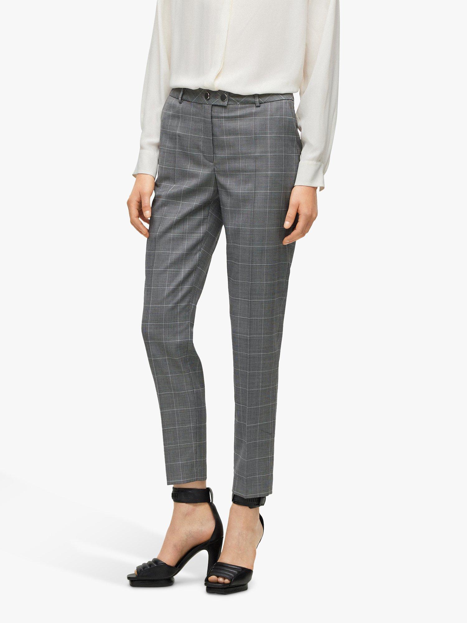 HUGO BOSS Tamata Wool Check Trousers, Grey