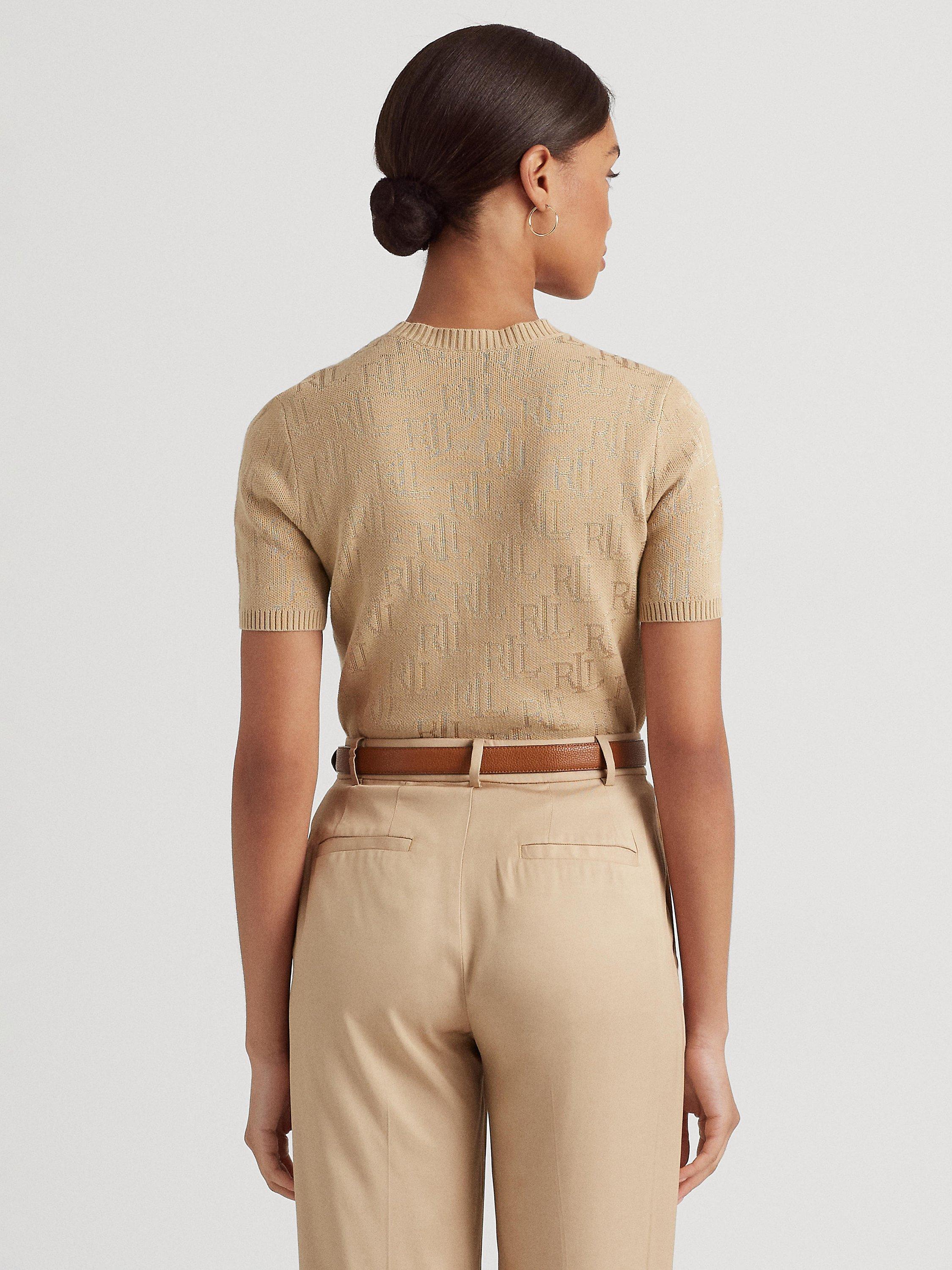 Lauren Ralph Lauren Jamyzah Monogram Jacquard Cotton Blend Jumper, Birch Tan, S
