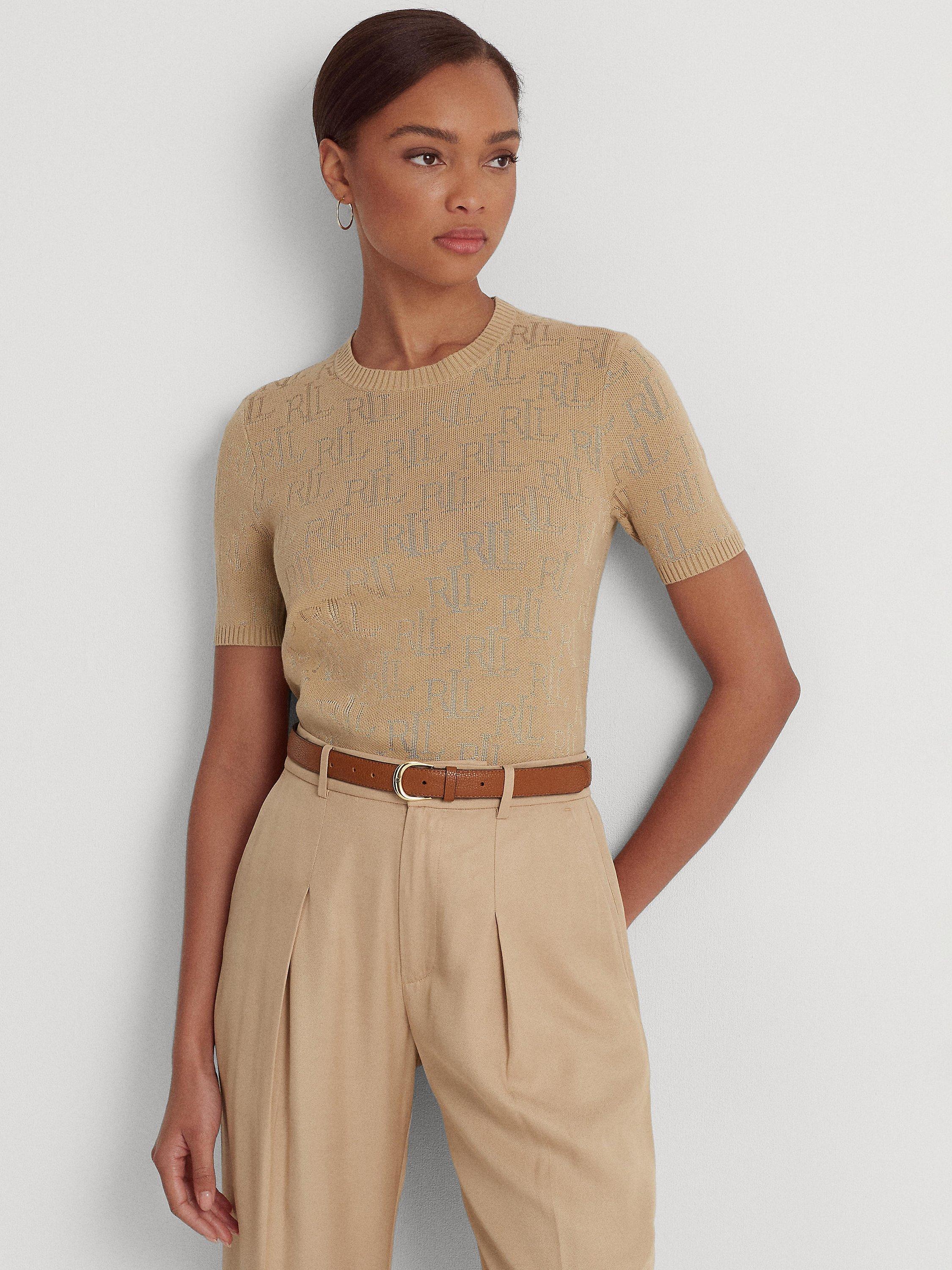 Lauren Ralph Lauren Jamyzah Monogram Jacquard Cotton Blend Jumper, Birch Tan, S