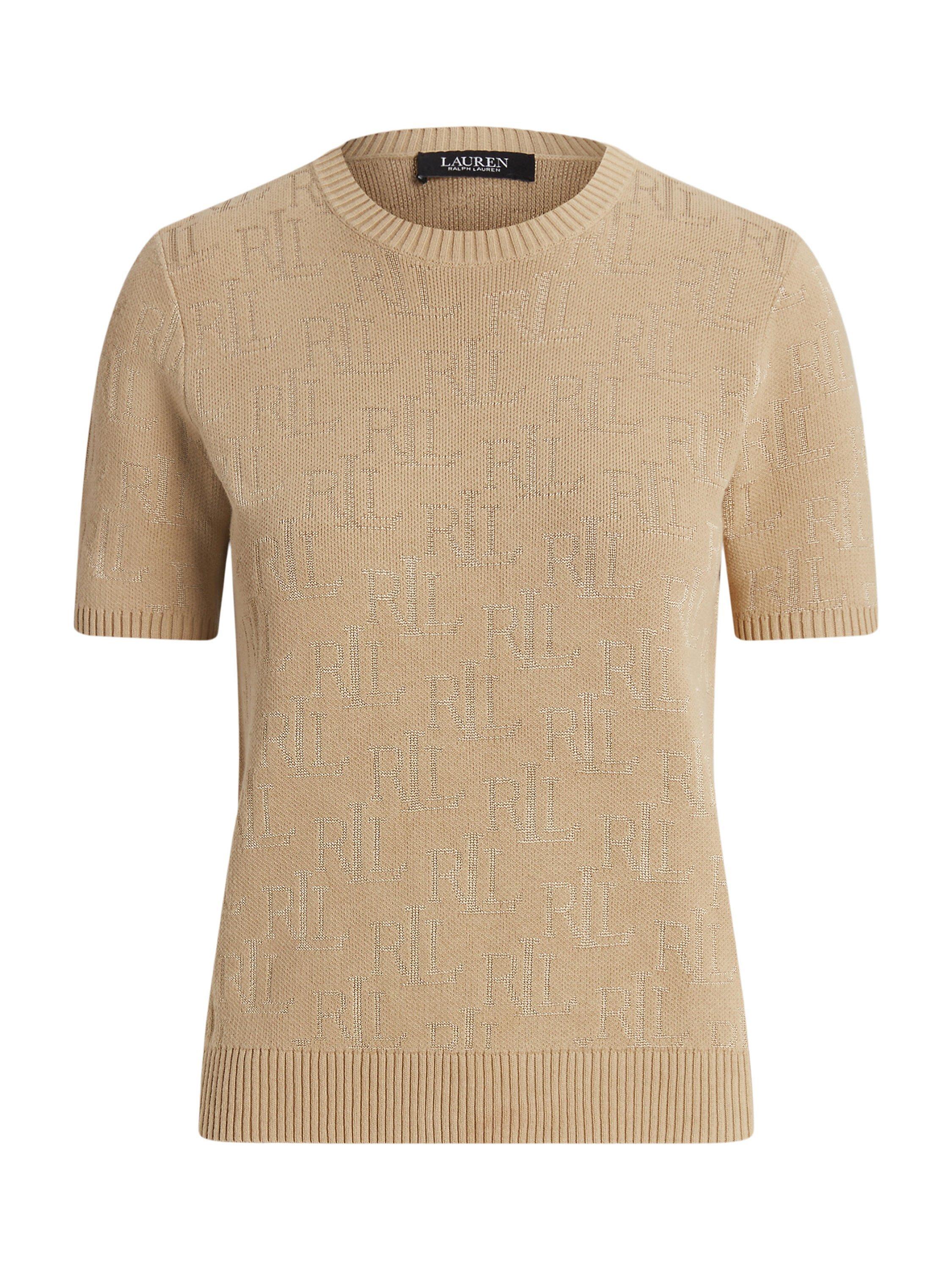 Lauren Ralph Lauren Jamyzah Monogram Jacquard Cotton Blend Jumper, Birch Tan, S