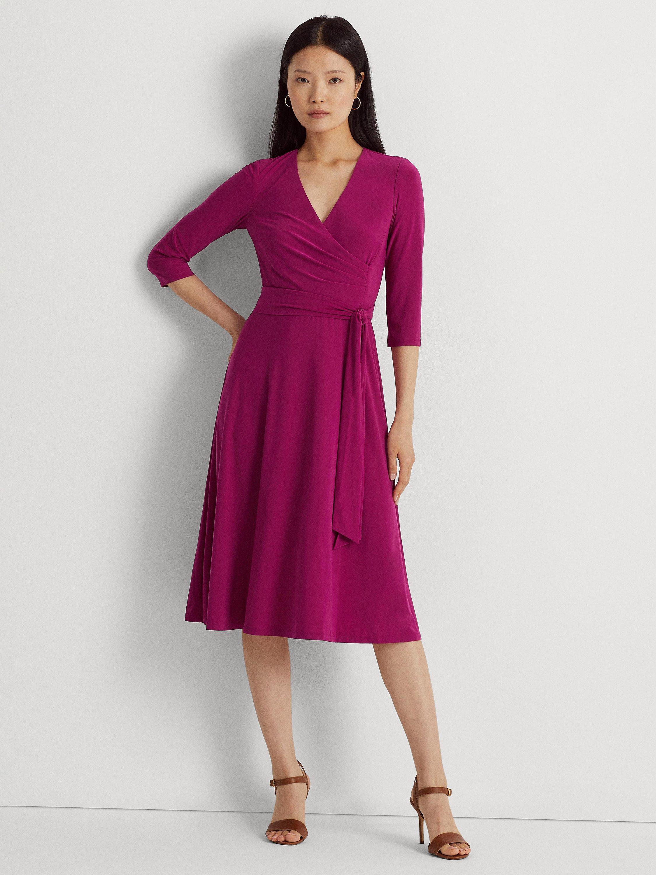 Lauren Ralph Lauren Carlyna Plain Wrap Jersey Dress, Fuchsia Berry, 8