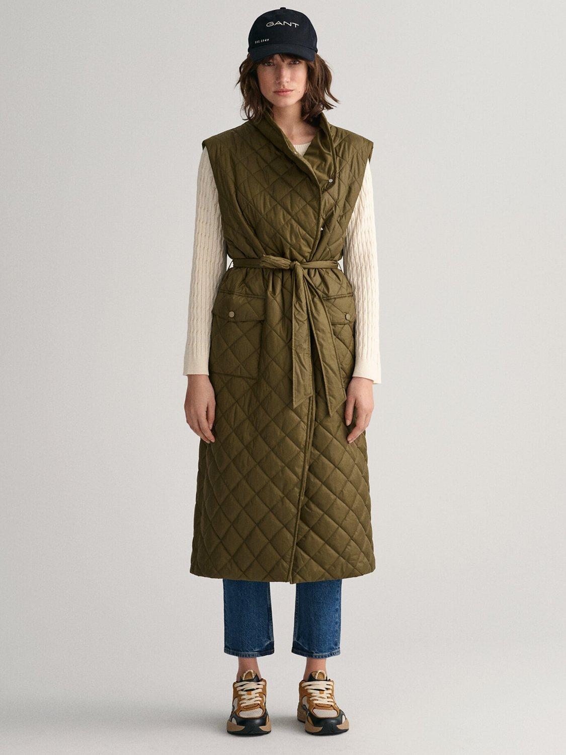 GANT Quilted Longline Water Repellent Gilet, Dark Cactus