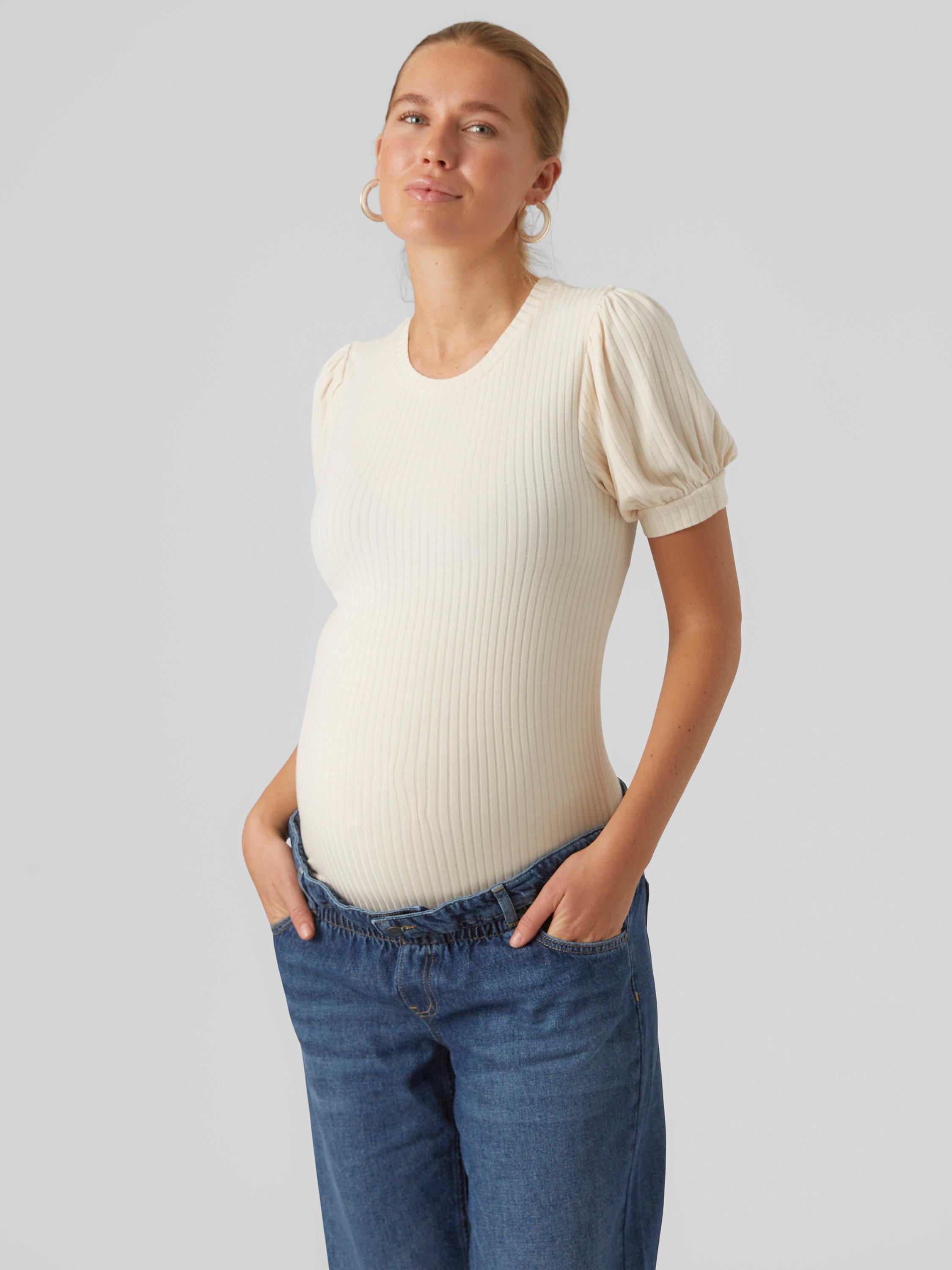 Mamalicious Trinity Ribbed Jersey Maternity Top, Whitecap Gray