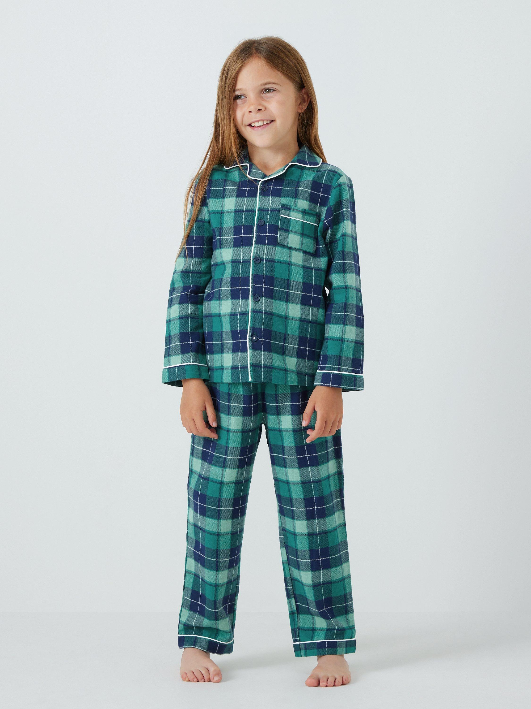 John Lewis Kids' Twill Check Pyjamas, Green/Multi