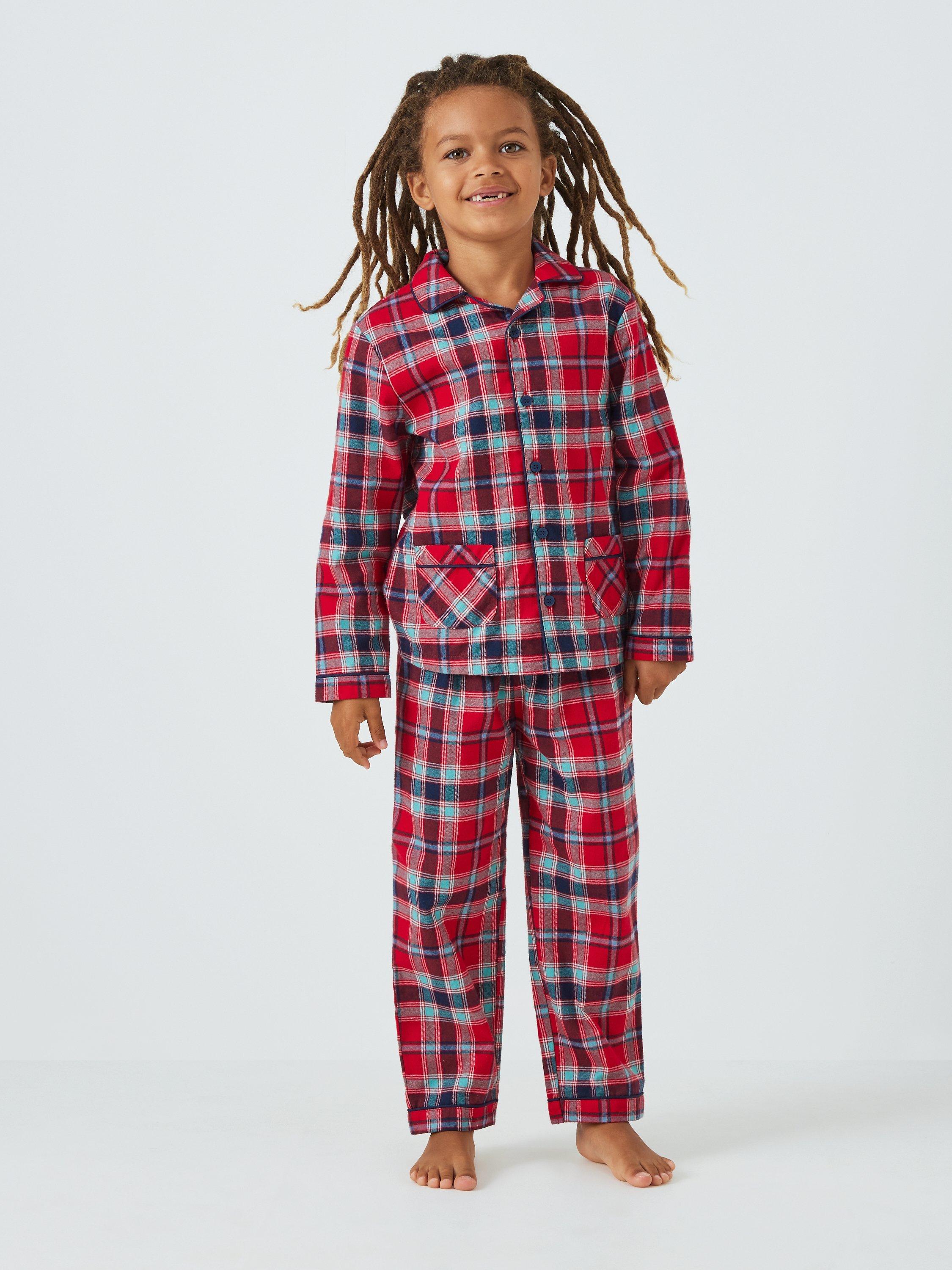 John Lewis Kids Family Christmas Check Pyjamas Red Multi