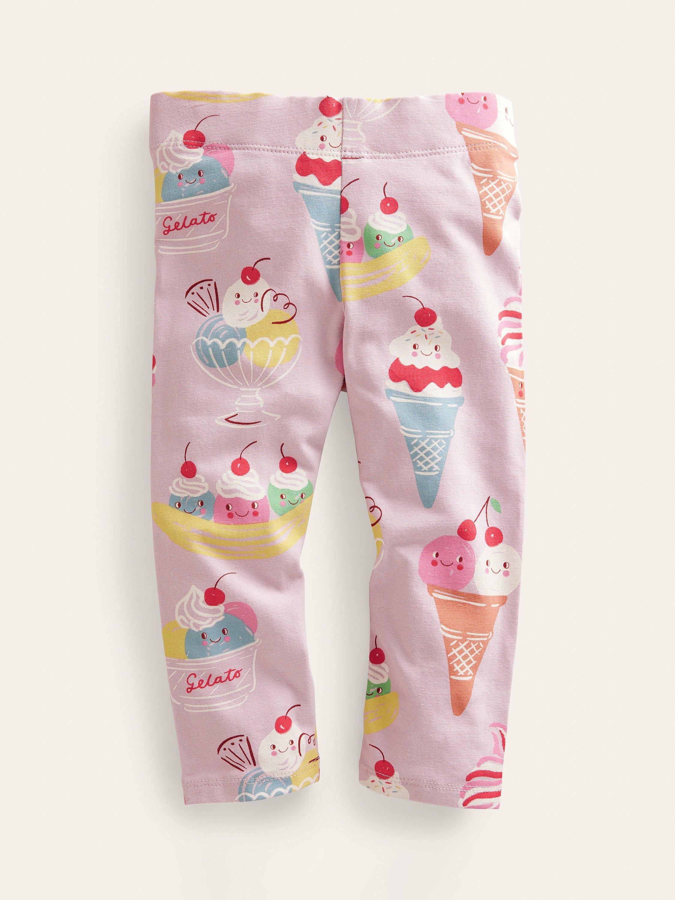 Mini Boden Kids' Fun Ice Cream Print Cropped Leggings, Pink/Multi