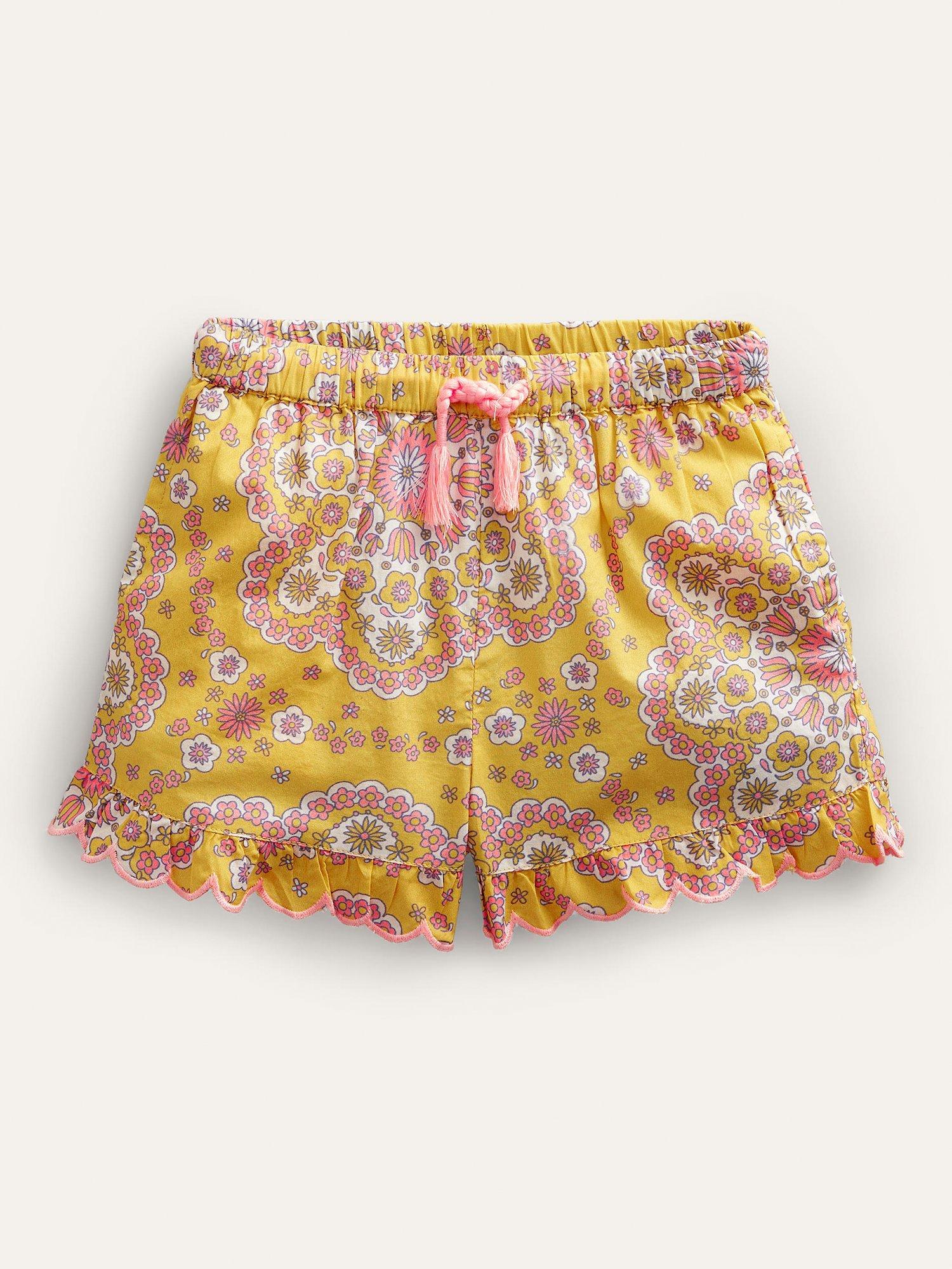 Mini Boden Kids' Daisy Scallop Frill Hem Shorts, Sweetcorn
