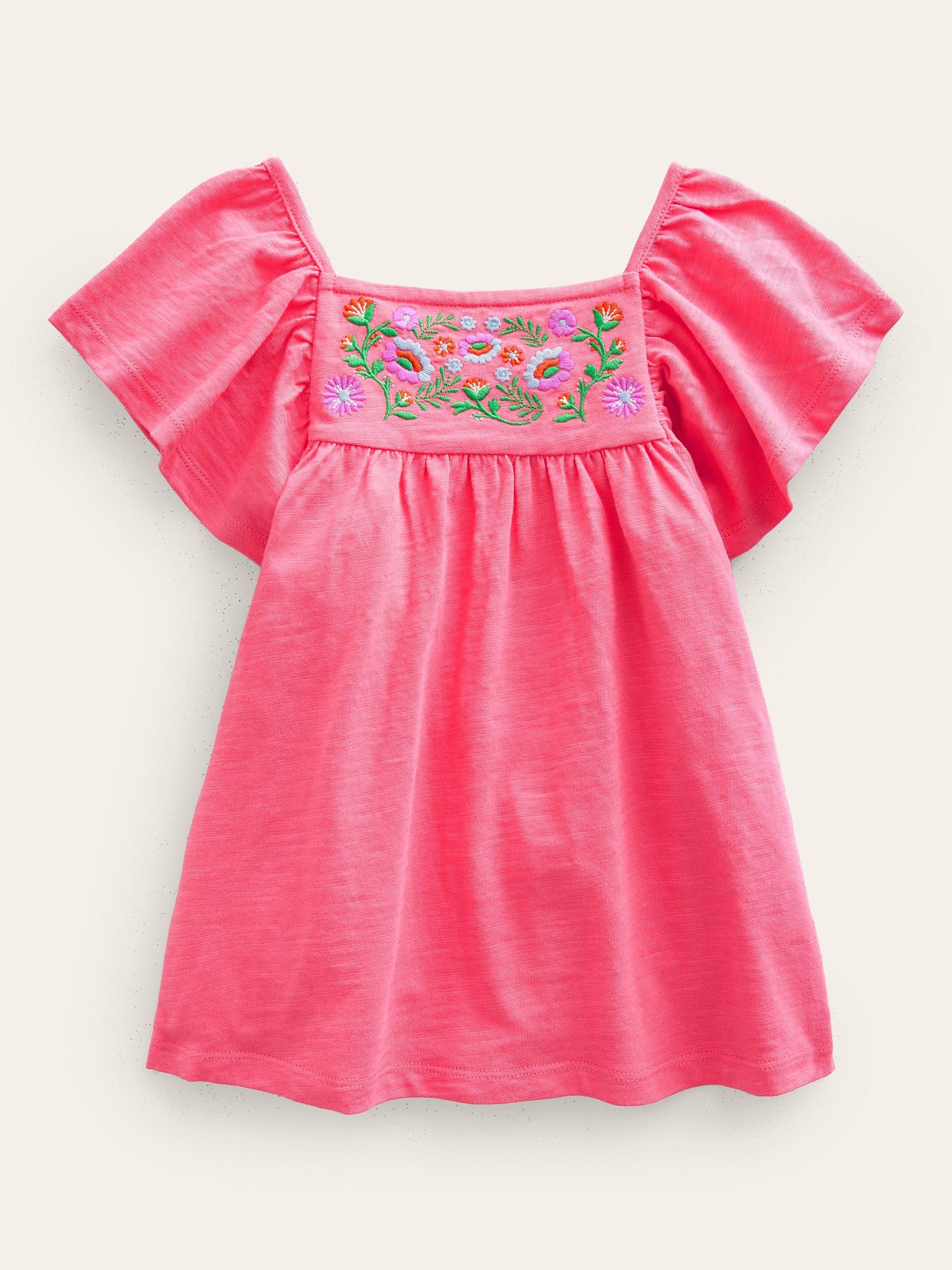 Mini Boden Kids Flounce Short Sleeve Top, Pink