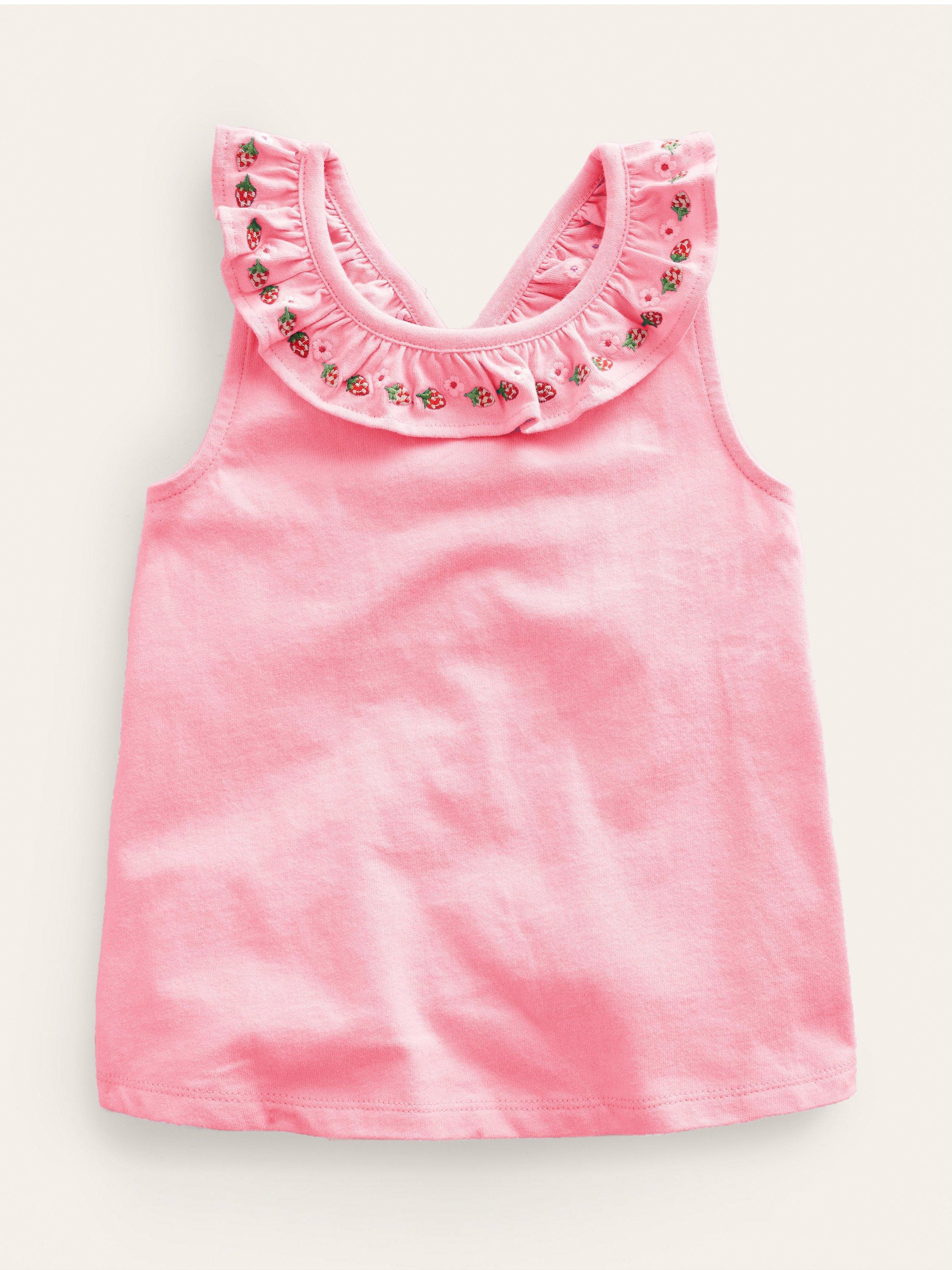 Mini Boden Kids' Cross Back Broderie Anglaise Vest Top, Pink