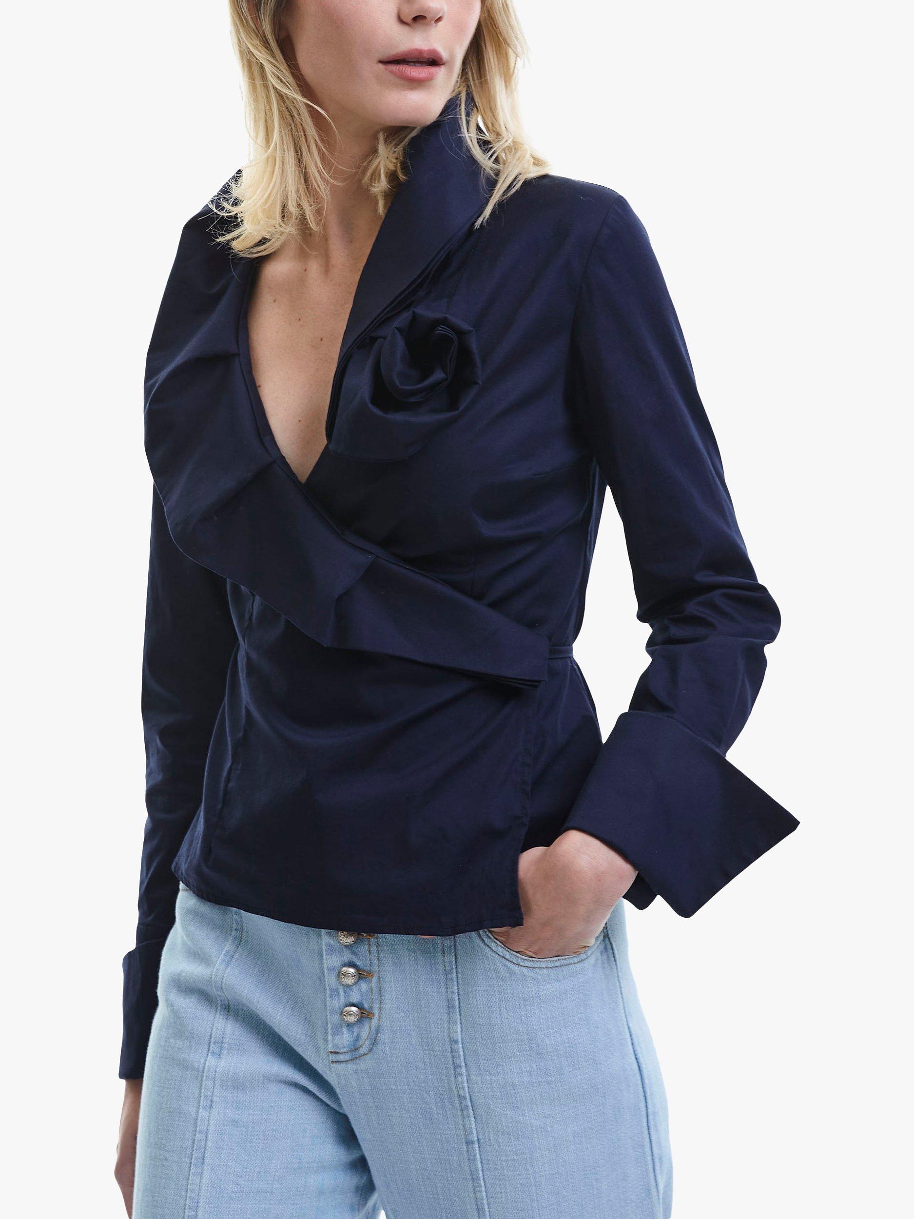 James Lakeland Rose Collar Detail Shirt, Navy