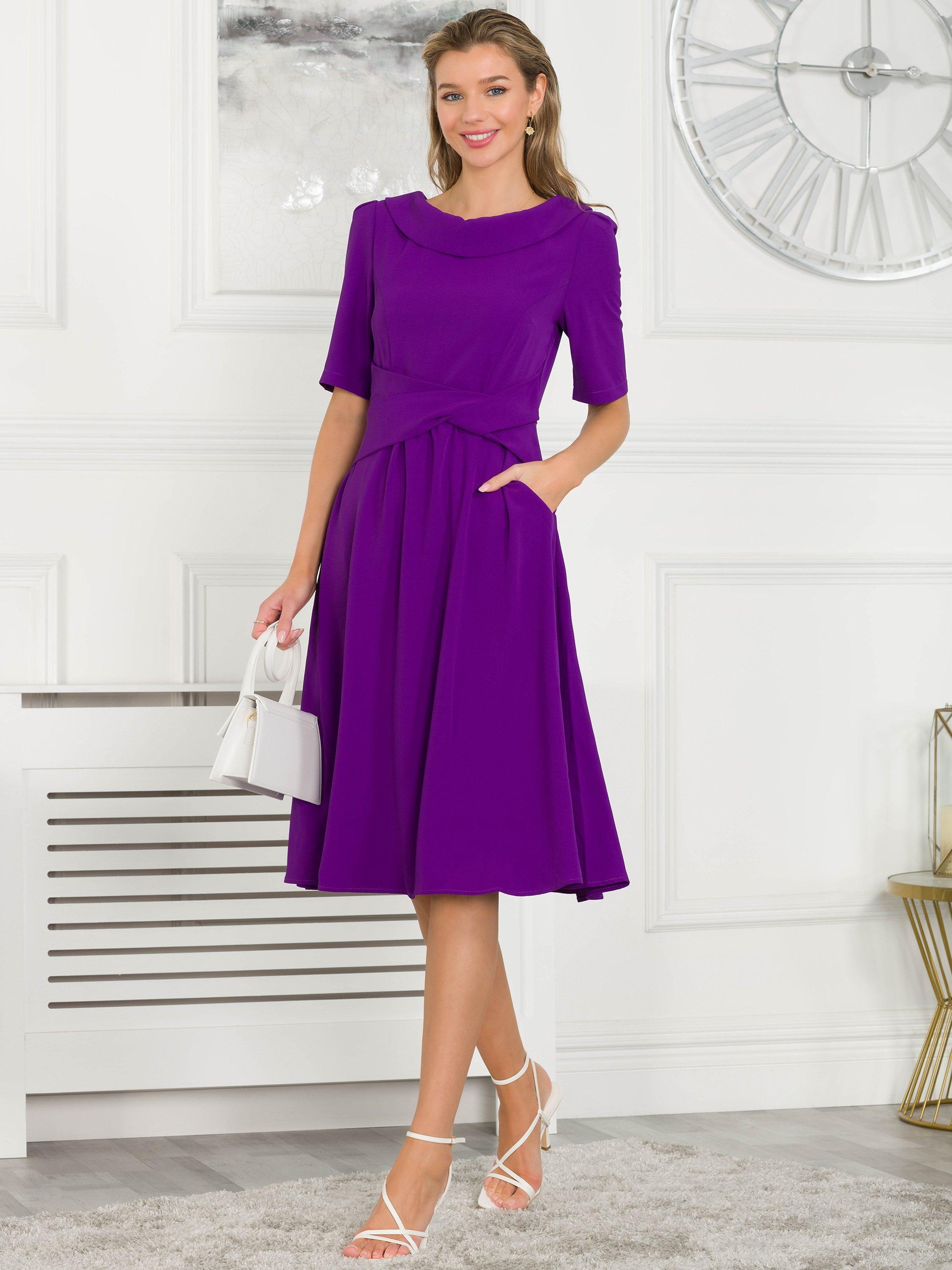 Jolie Moi Beckie Fold Neck Dress Purple