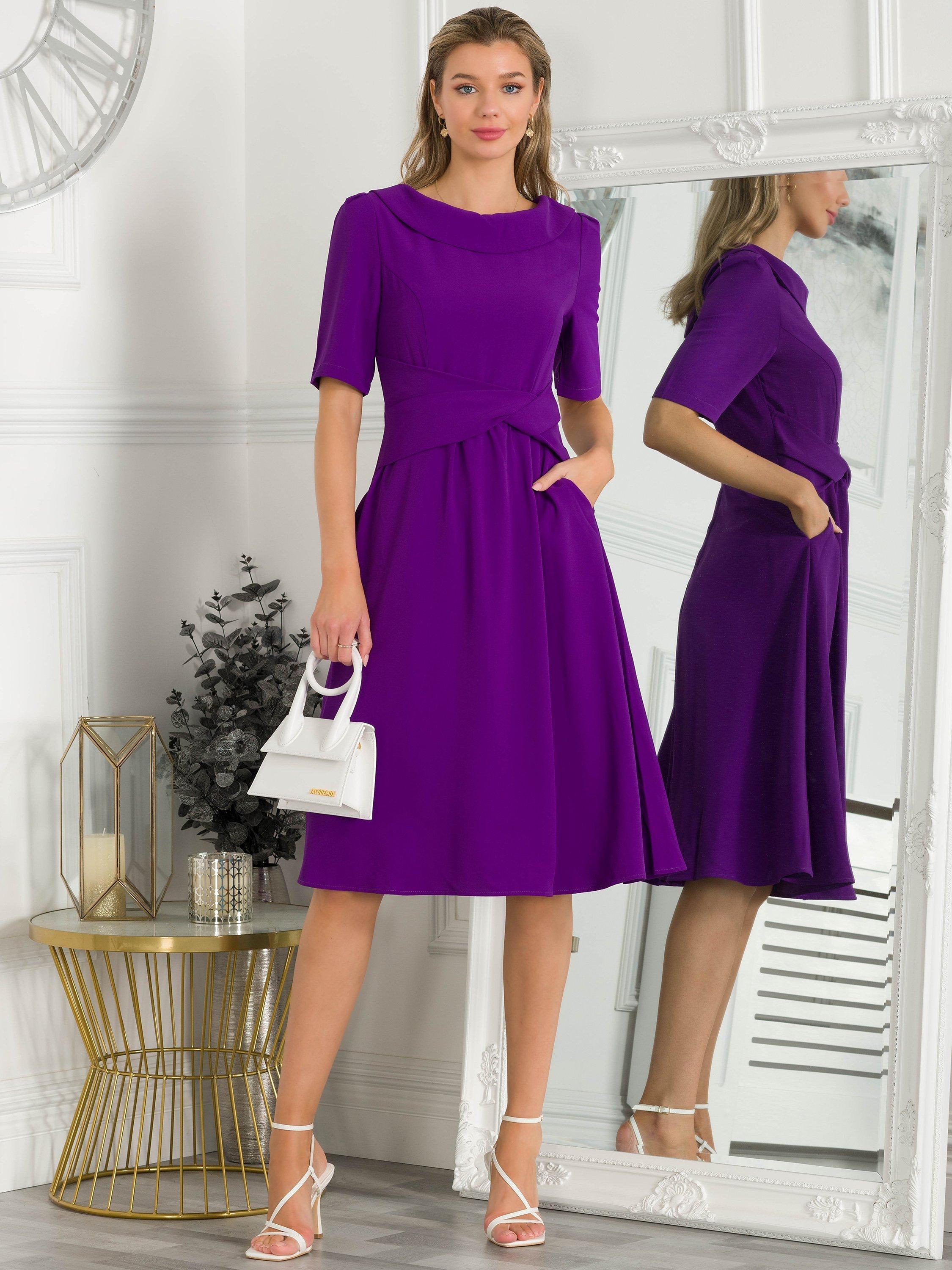 Jolie Moi Beckie Fold Neck Dress, Purple, 12
